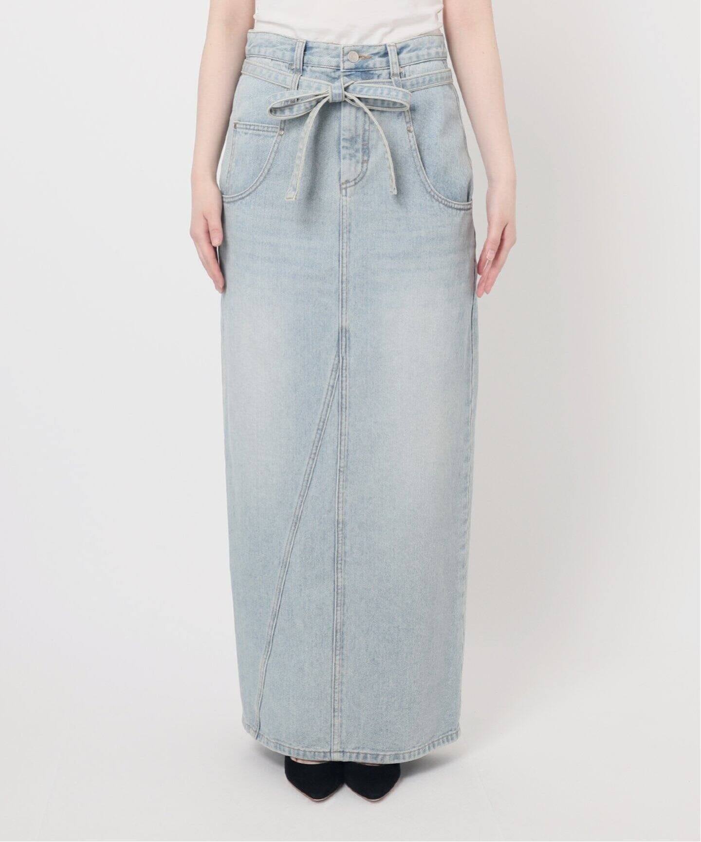 LOW CLASSIC/ロウ・クラシック】BELTED HIGH WAIST DENIM SKIR（ロング