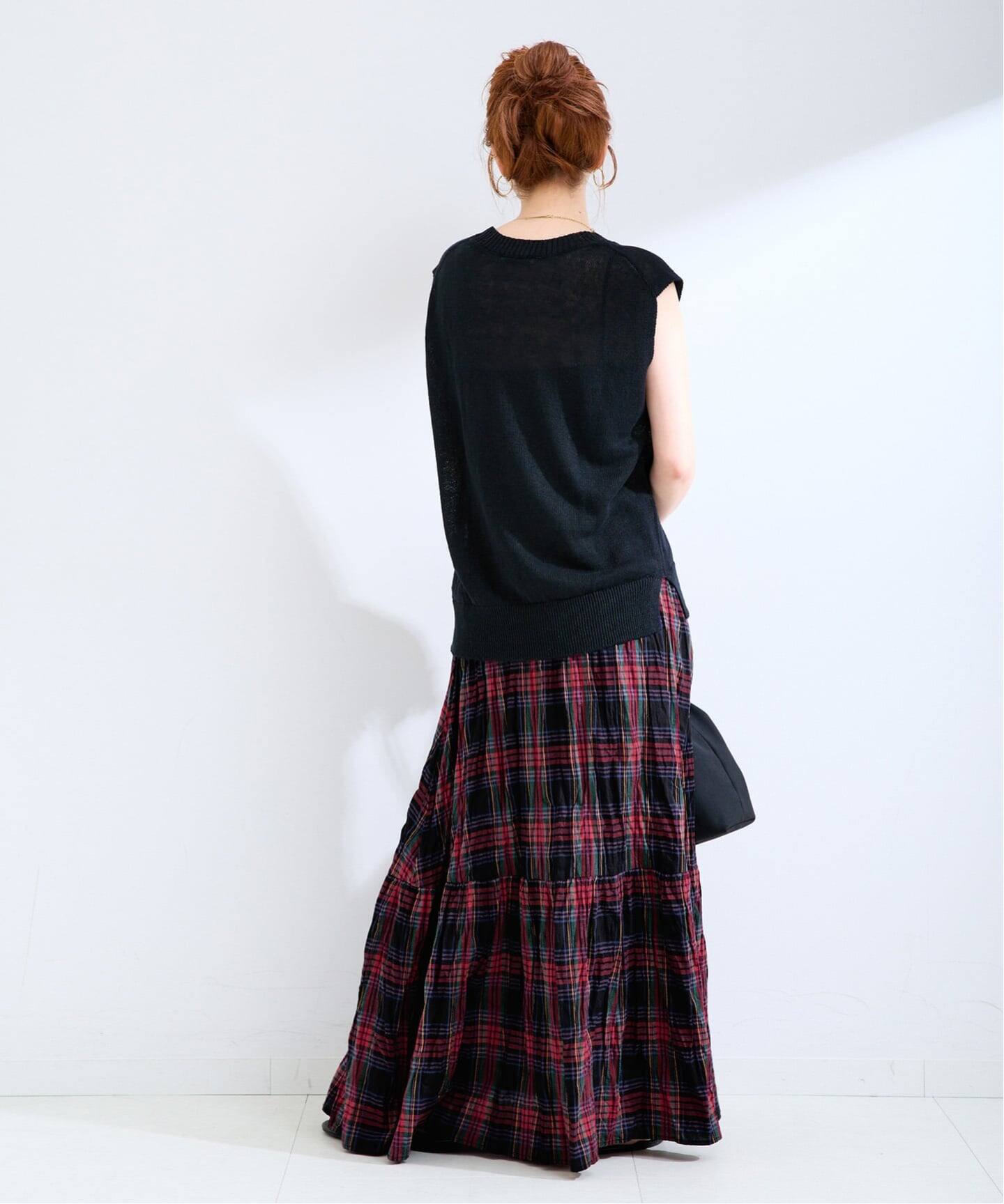 CHIXLABEL B H アメルスリットスカート　xs25-26 追加予約》【WEB限定】ウォッシャブル / 先染めチェッククリンクル