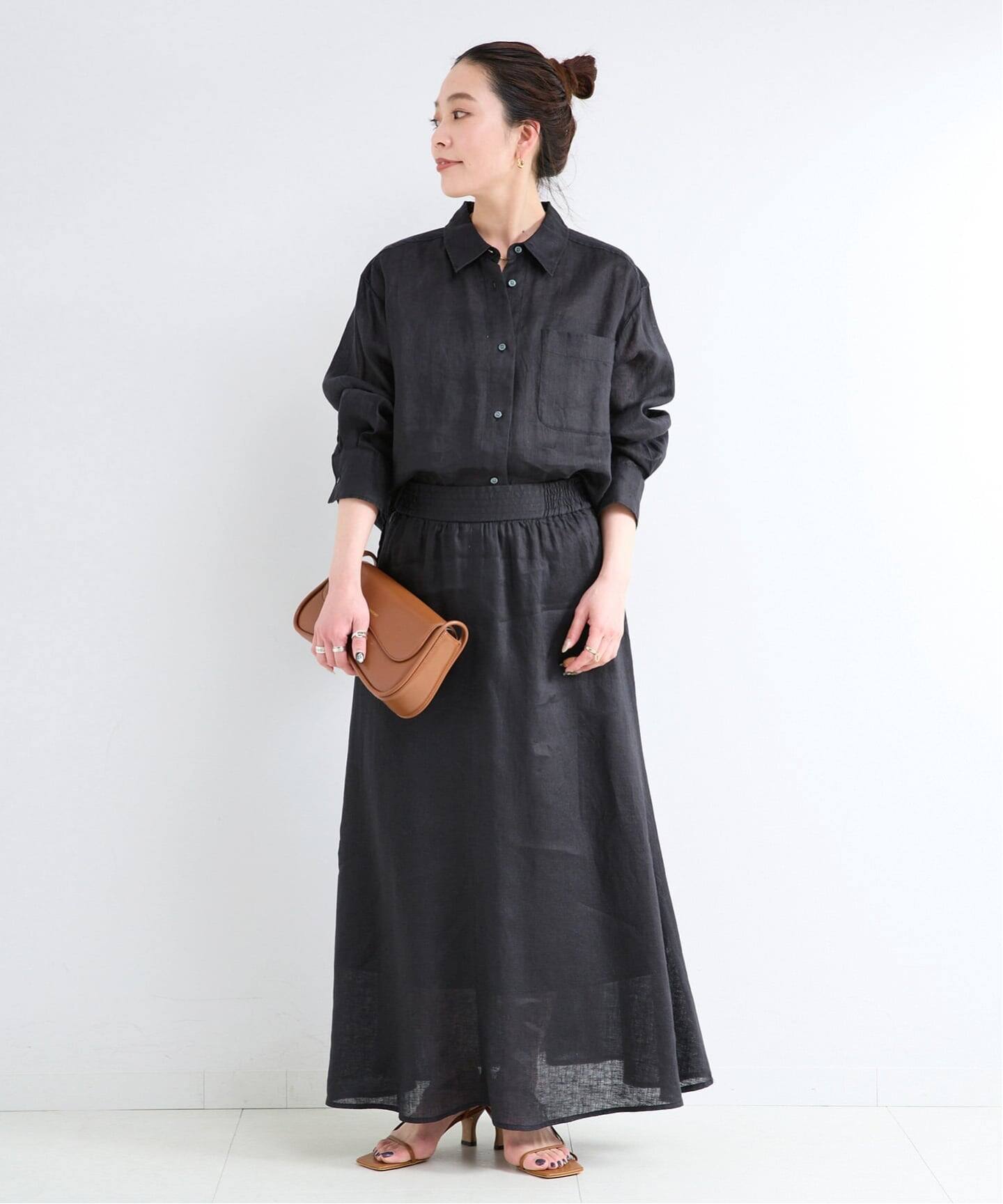 S/Mサイズ展開》手洗い可 / フレンチリネンギャザースカート（ロング