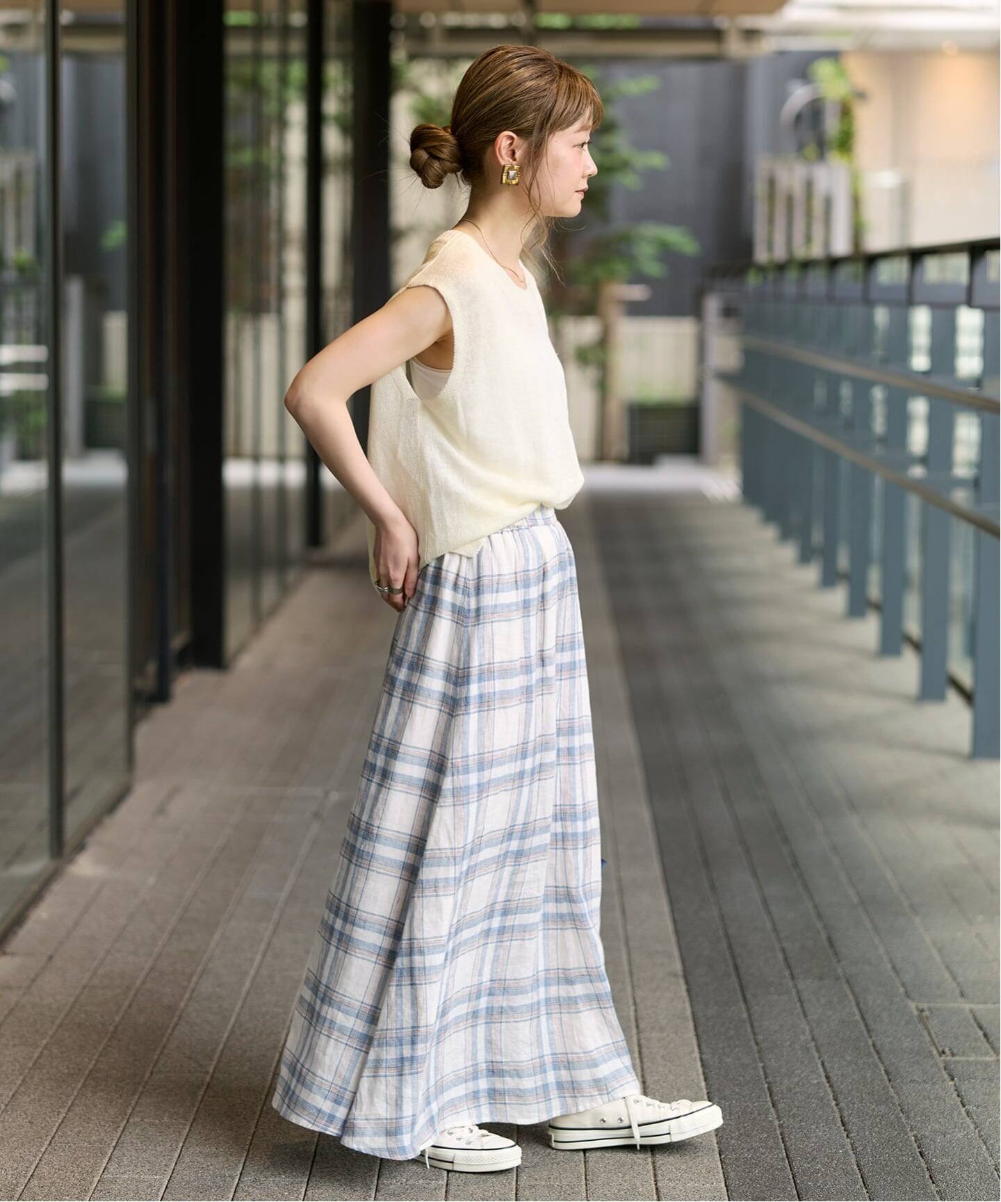 argue フレンチリネンスカート　lily white S/Mサイズ展開》手洗い可 / フレンチリネンギャザースカート（ロング