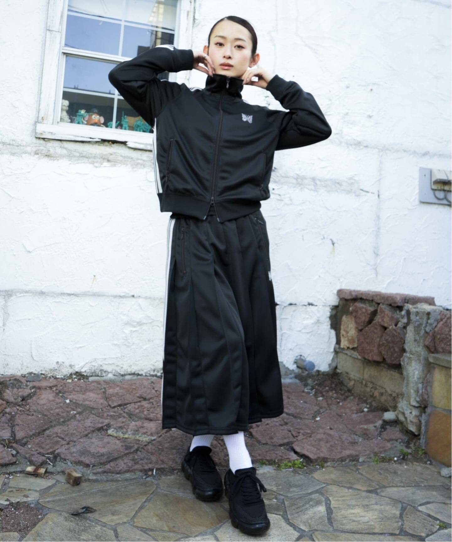 ジョイントワークスニードルズ Pleated Track Skirt NEEDLES/ニードルズ Pleated Track Skirt - Poly Smooth（ロング