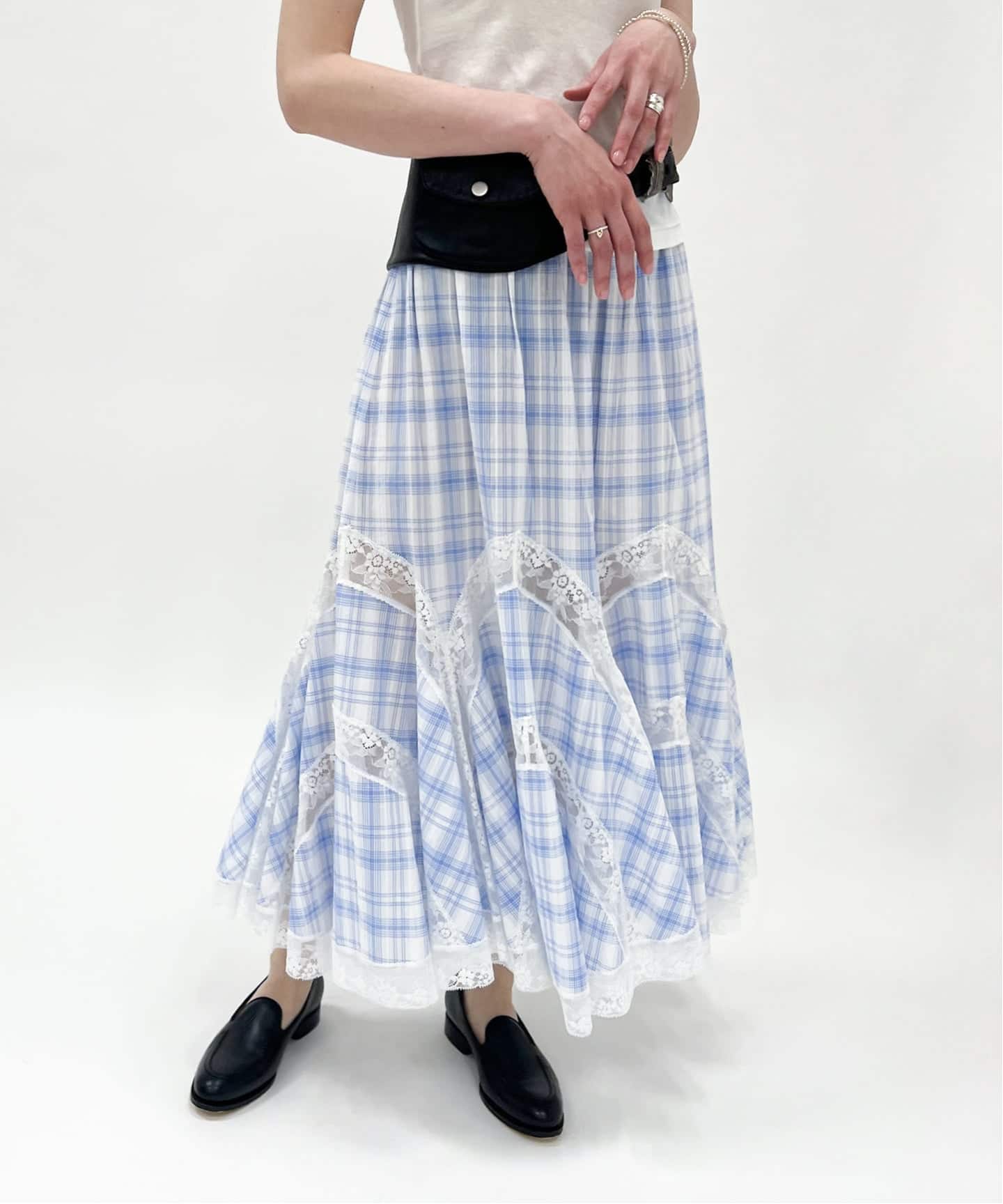 YUHAN WANG/ユハン ワン】lace trim check maxi skirt（ロング・マキシ