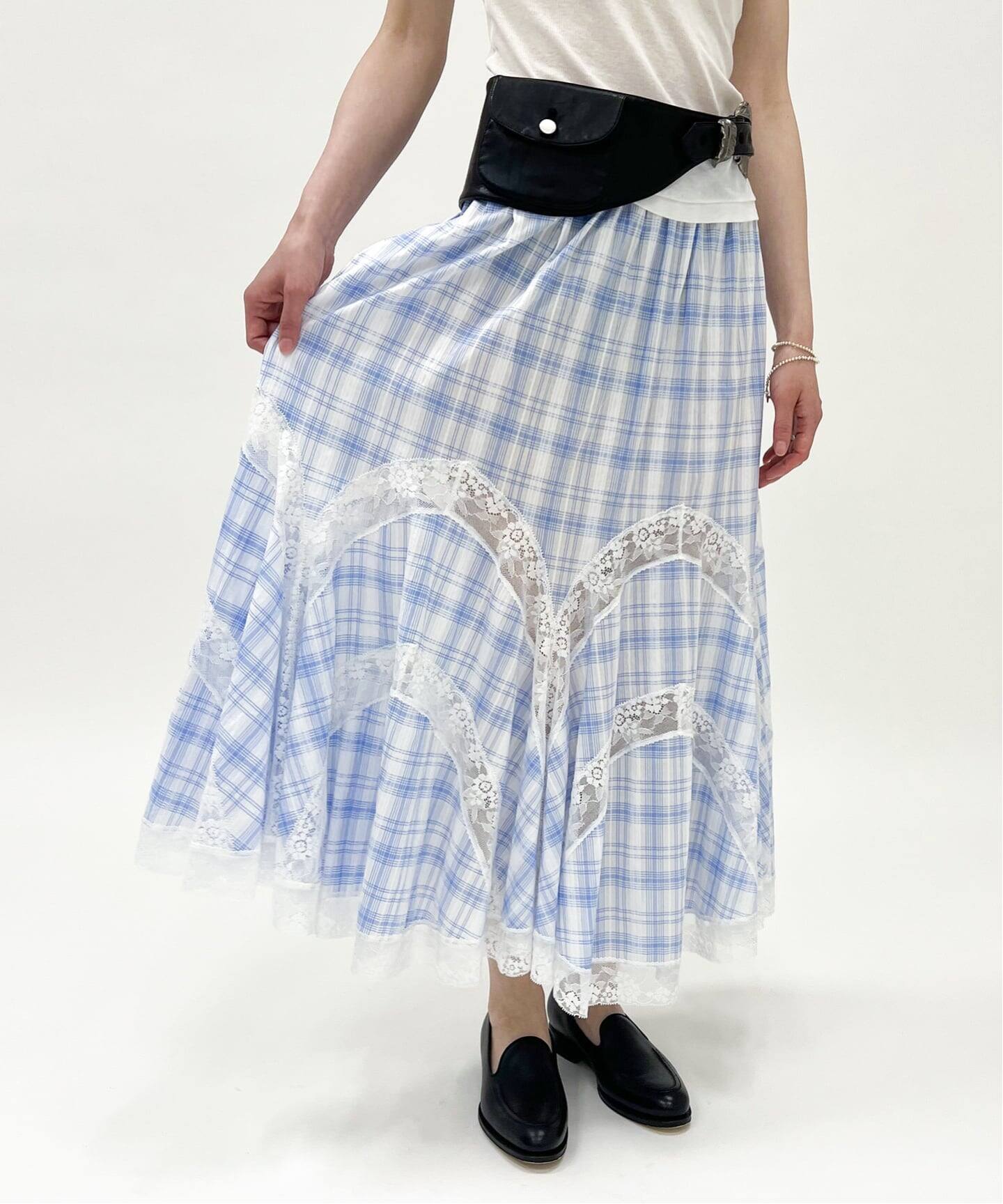 YUHAN WANG/ユハン ワン】lace trim check maxi skirt（ロング・マキシ