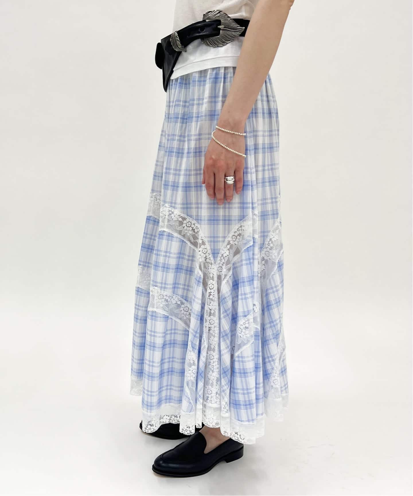YUHAN WANG/ユハン ワン】lace trim check maxi skirt（ロング・マキシ