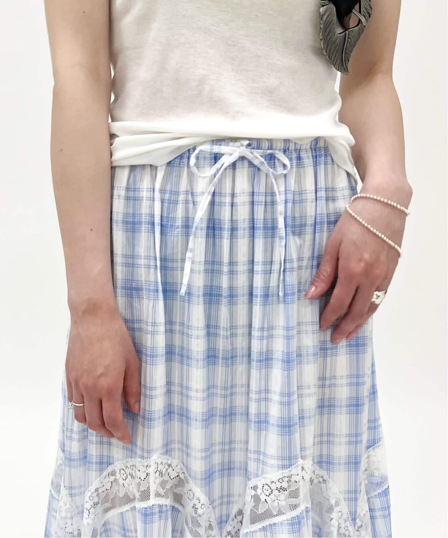 Yuhan wang ミニスカート　袋付き YUHAN WANG/ユハン ワン】lace trim check maxi skirt（ロング・マキシ