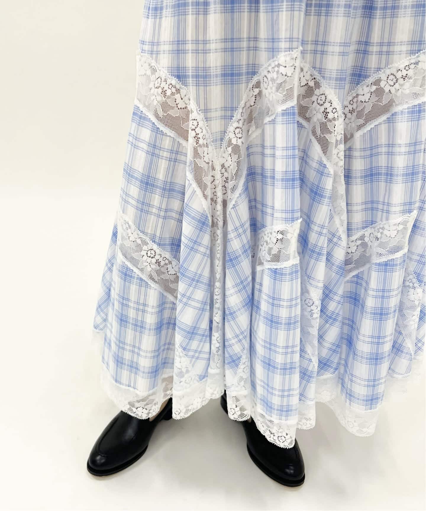 YUHAN WANG/ユハン ワン】lace trim check maxi skirt（ロング・マキシ
