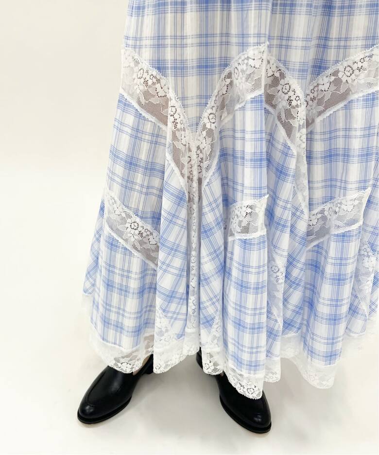 YUHAN WANG/ユハン ワン】lace trim check maxi skirt（ロング・マキシ 