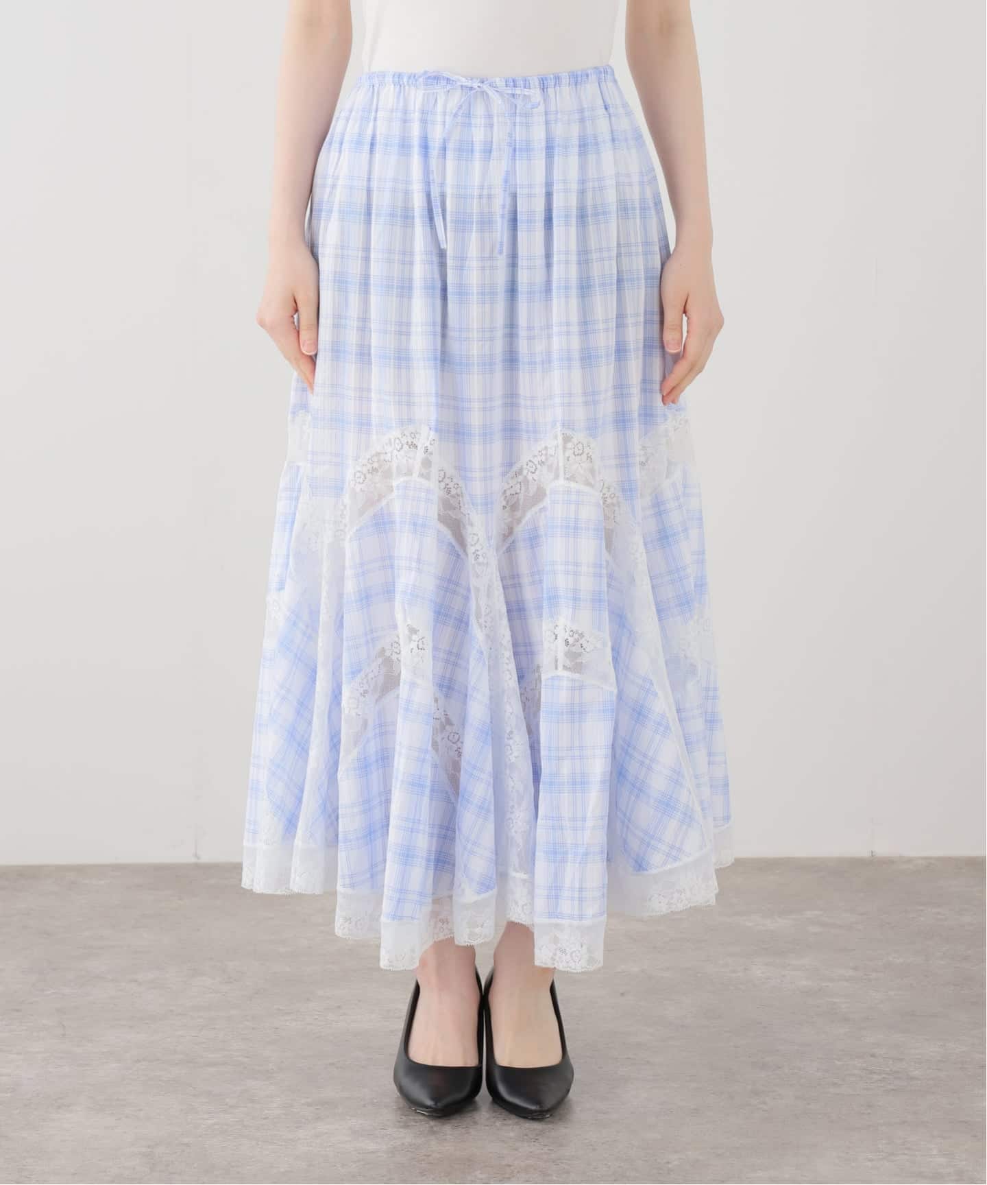YUHAN WANG/ユハン ワン】lace trim check maxi skirt（ロング・マキシ