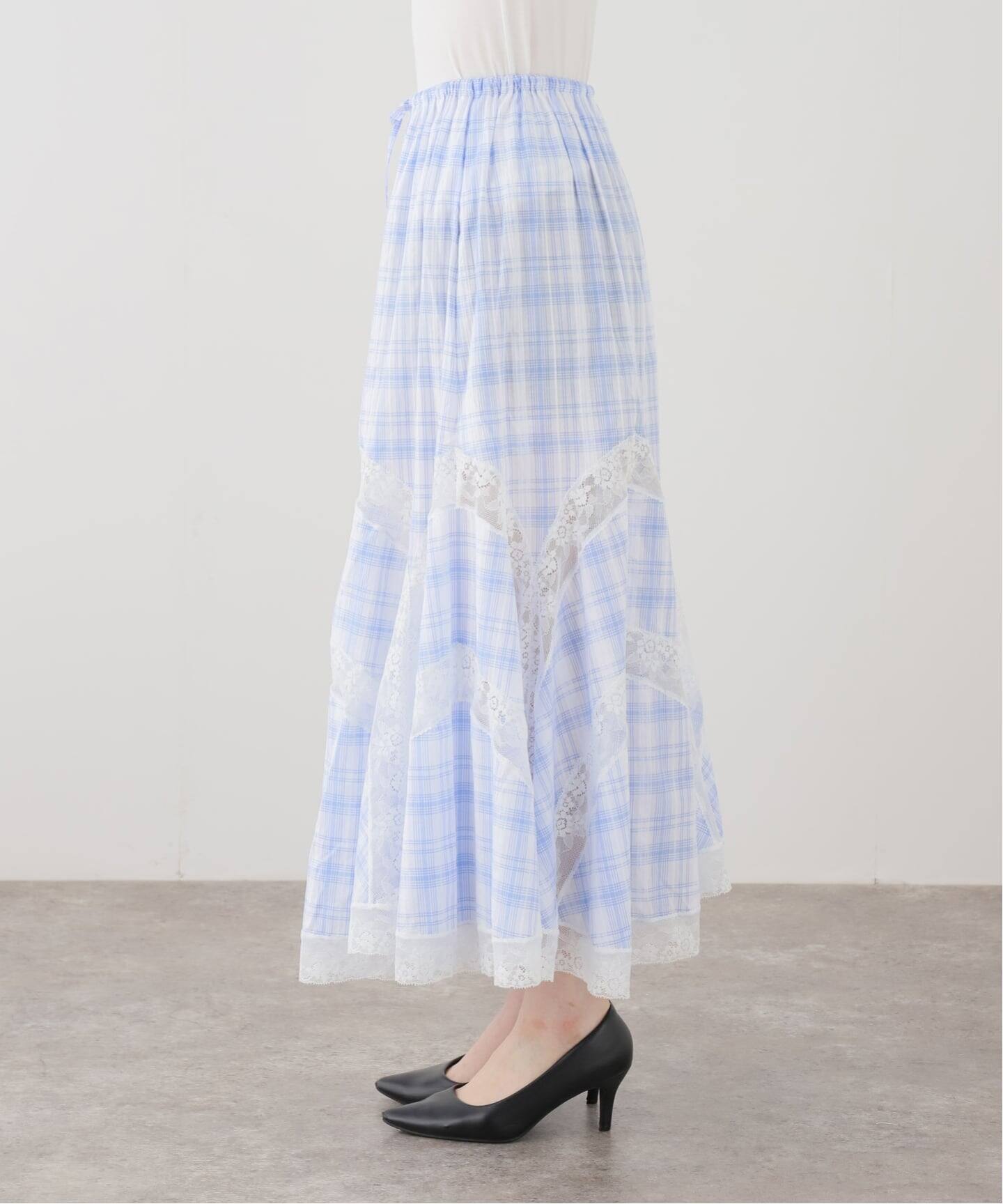 YUHAN WANG/ユハン ワン】lace trim check maxi skirt（ロング・マキシ