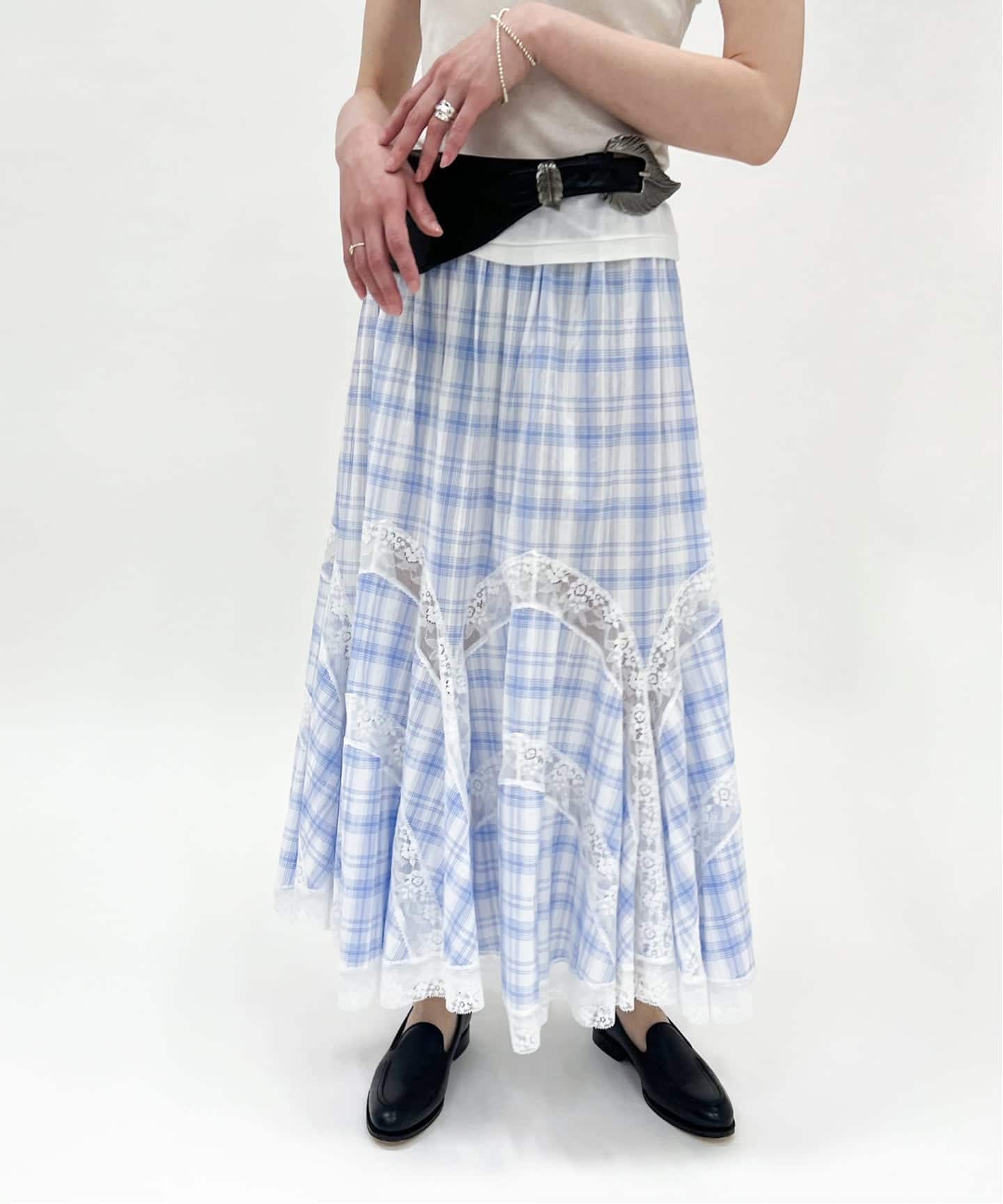 Yuhan wang ミニスカート　袋付き YUHAN WANG/ユハン ワン】lace trim check maxi skirt（ロング・マキシ