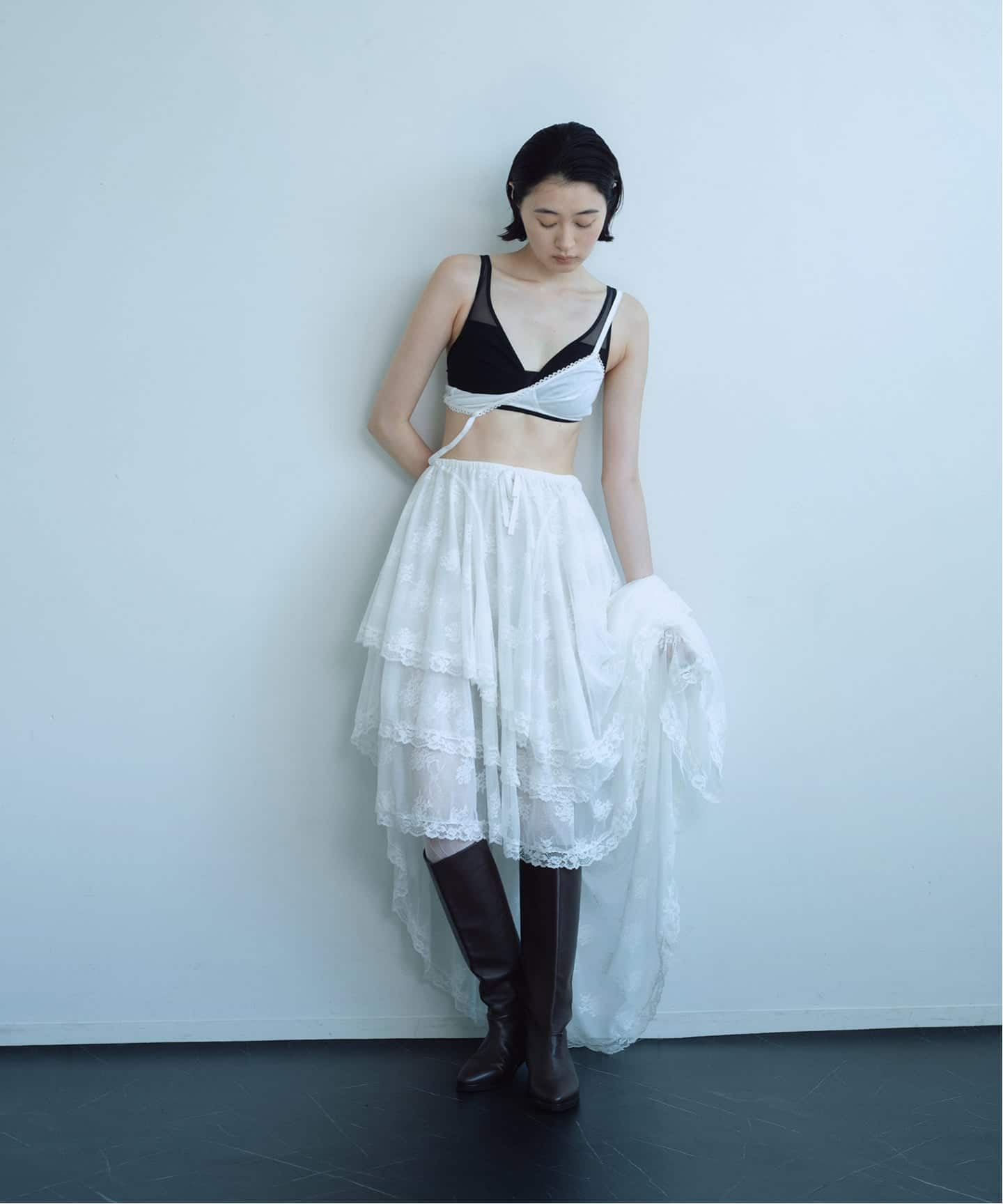 YUHAN WANG/ユハン ワン】 cascade lace skirt（ロング・マキシ丈