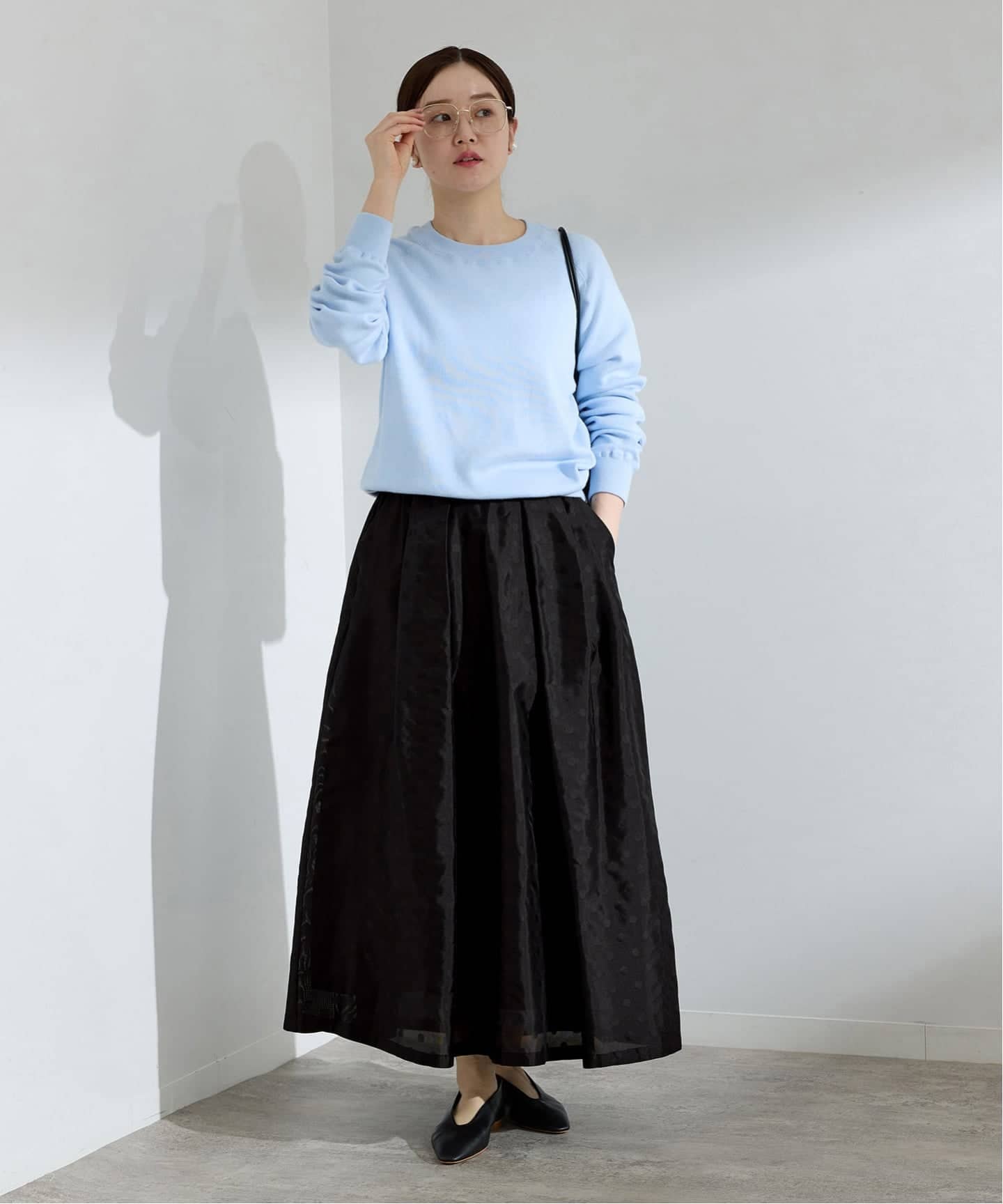 ドットジャガード タックフレアスカート（ロング・マキシ丈スカート