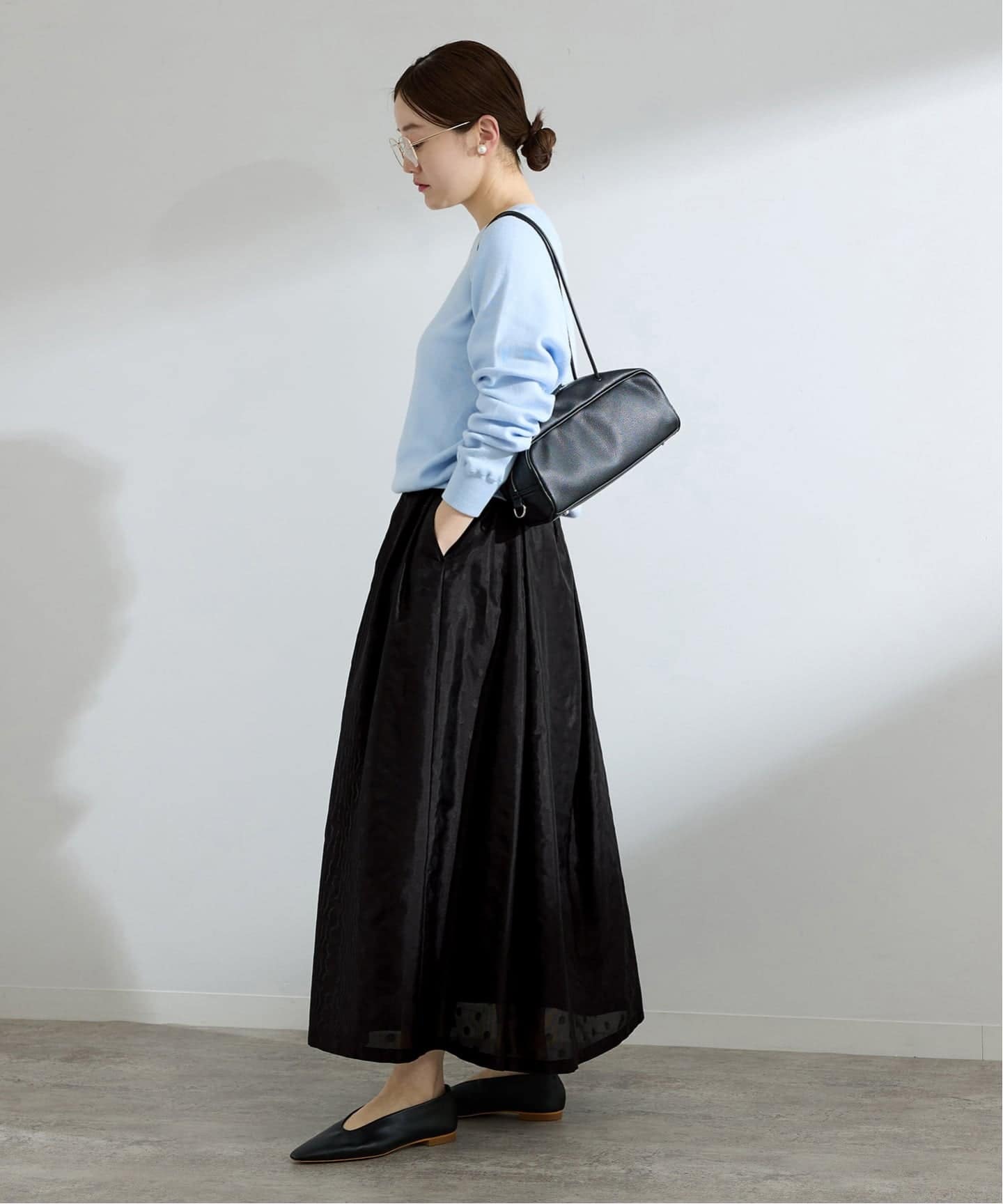 イエナラブークル　ドット　ジャガード　タック　スカート　フレアスカート　ロング ドットジャガード タックフレアスカート（ロング・マキシ丈スカート