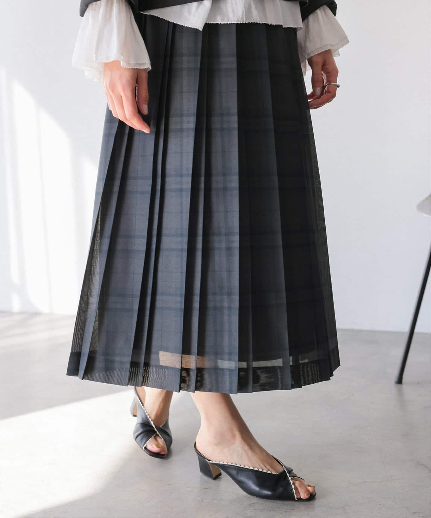 シアーチェックプリーツスカート（ロング・マキシ丈スカート）｜IENA