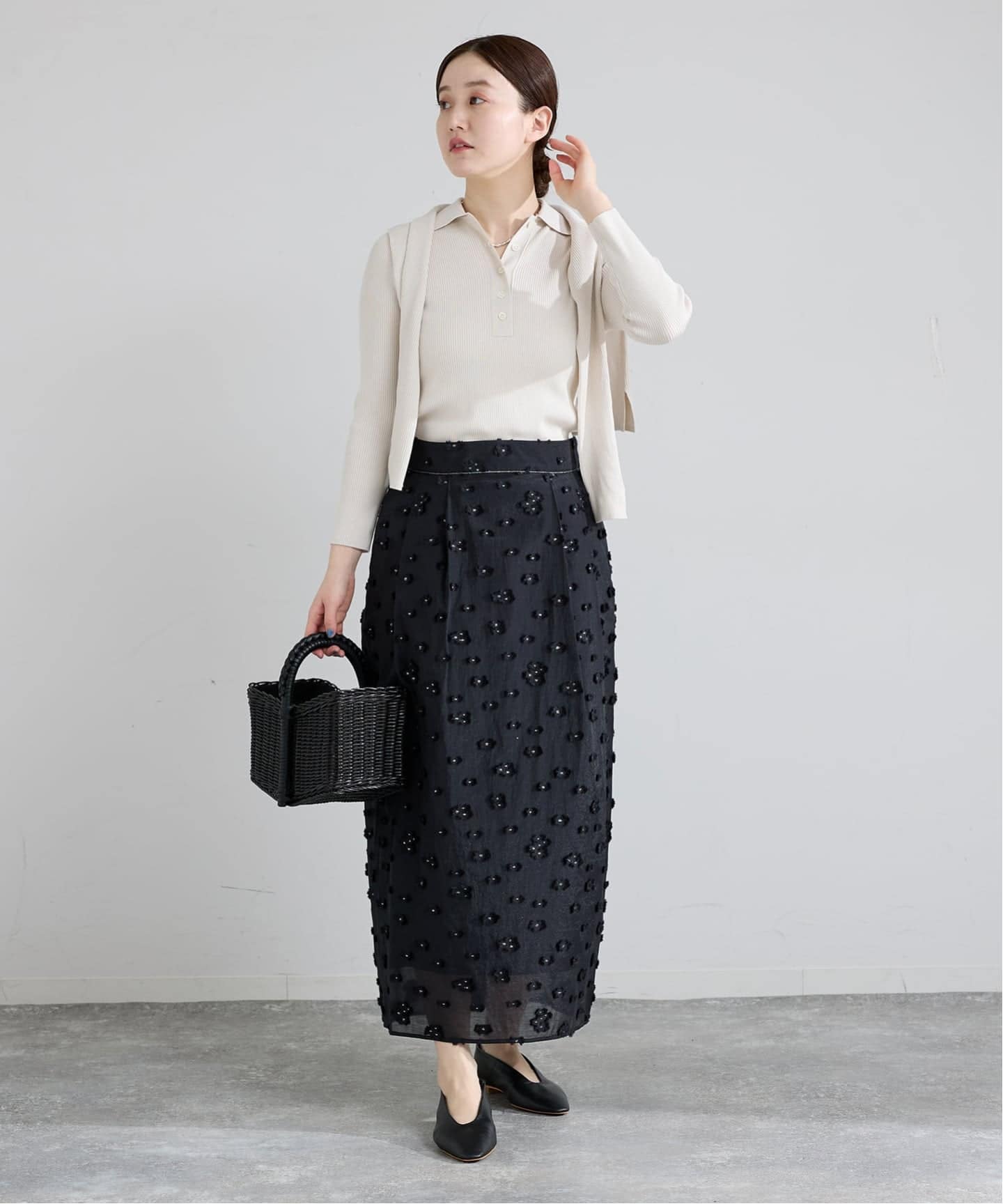 予約》フラワージャガードタックスカート（ロング・マキシ丈スカート