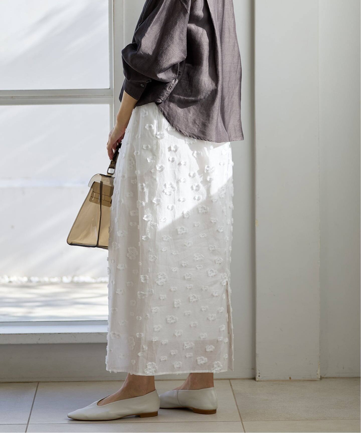 予約》フラワージャガードタックスカート（ロング・マキシ丈スカート