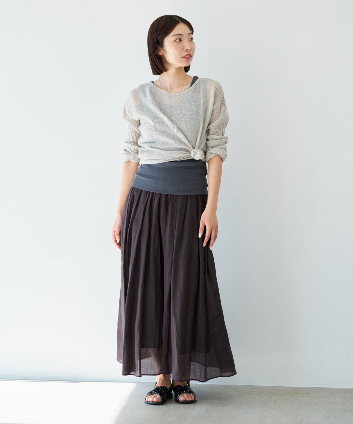 セットアップ対応》ラミータックギャザースカート（ロング・マキシ丈