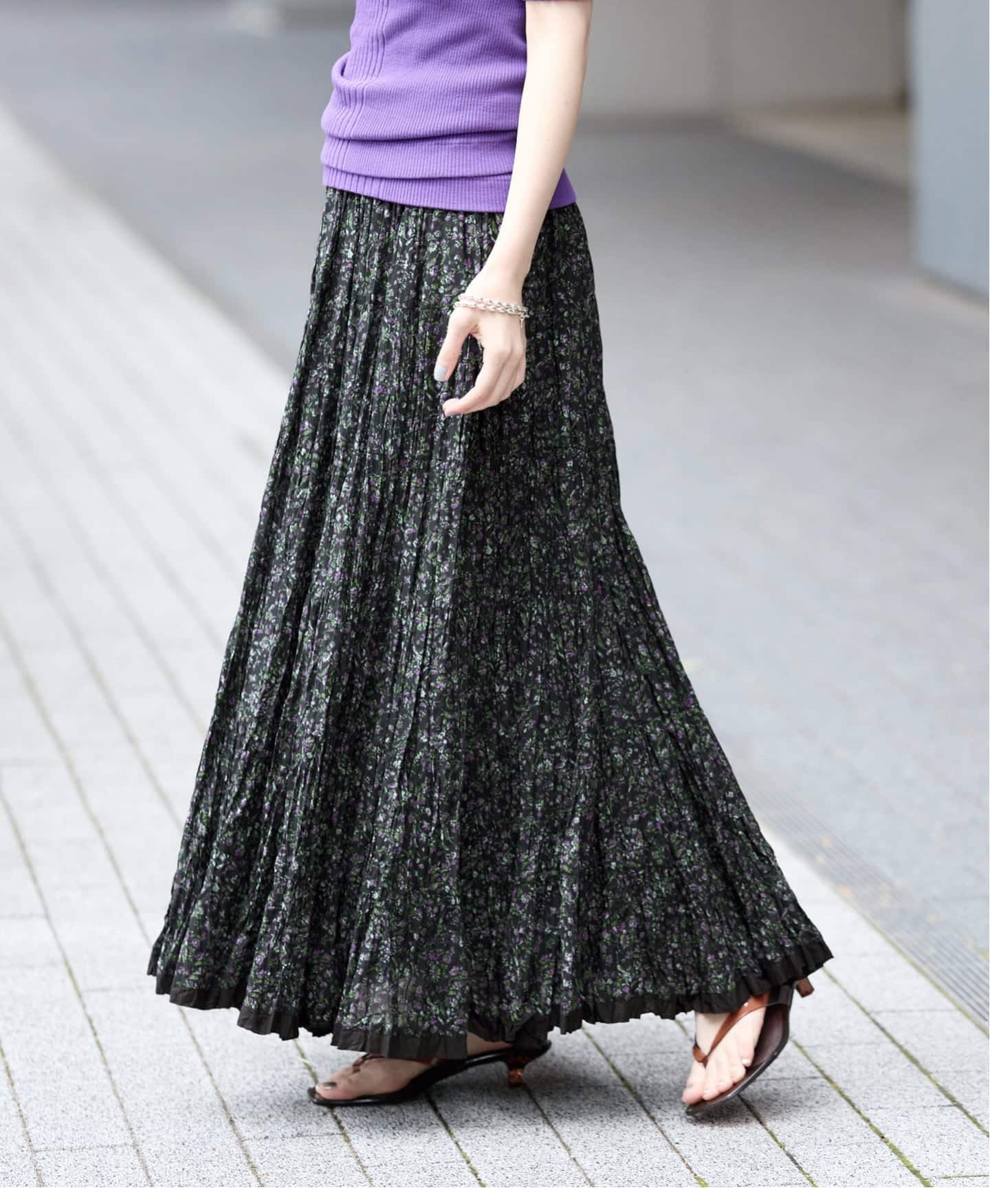 MARIHA草原の虹のスカート　ネイビー MARIHA 草原の虹 ティアードスカート ネイビー ロング 綿100 ウエスト