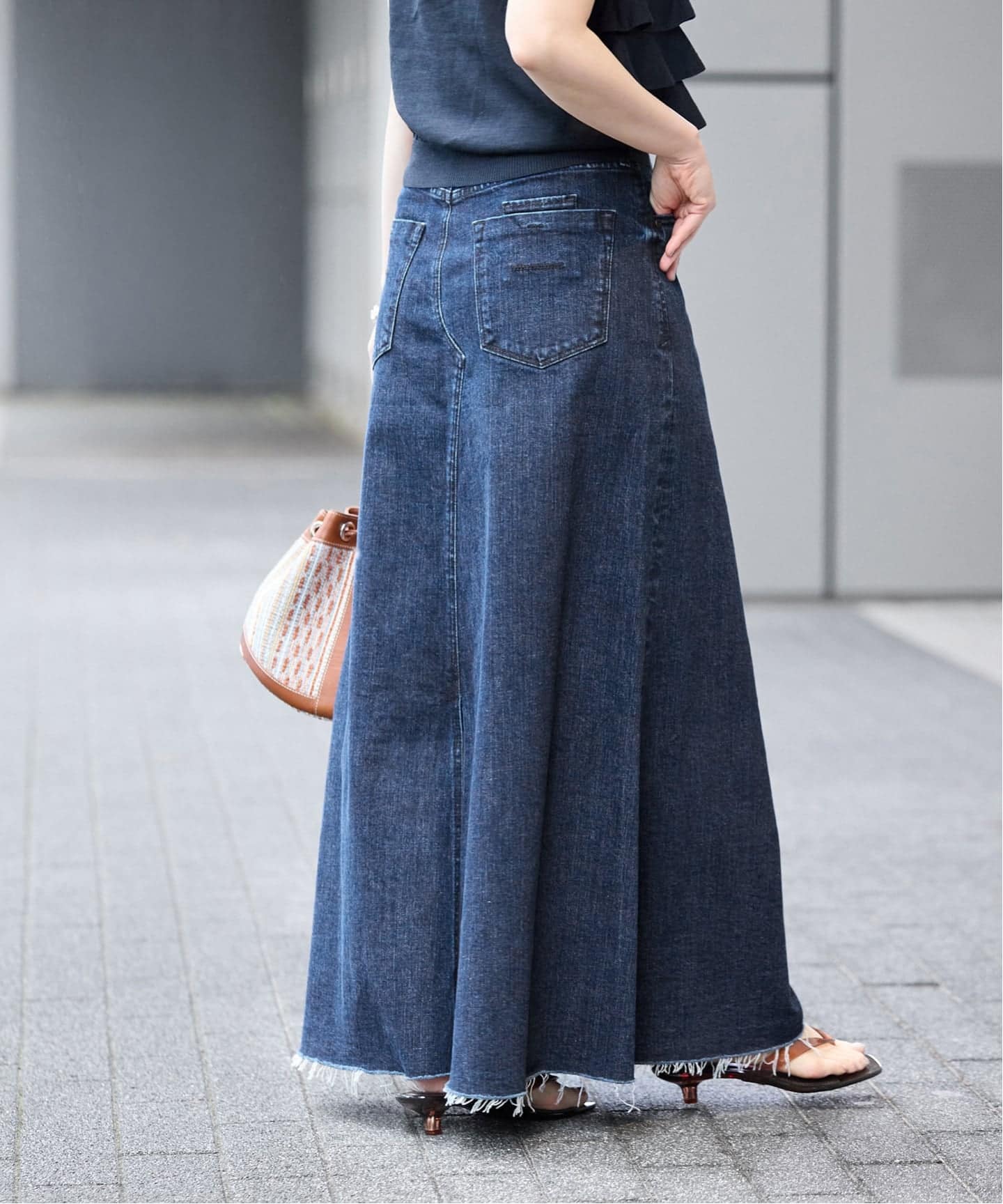 IENA　デニム ロングスカート　 カットオフ　YANUK 予約》YANUK/ヤヌーク 別注 Flare Long Skirt スカート（デニム