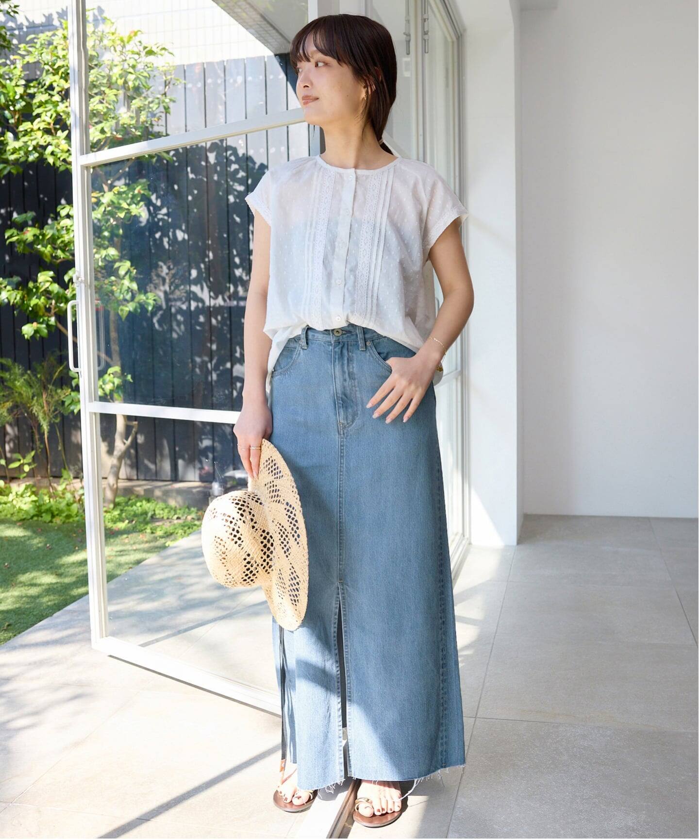 WEBのみ4サイズ展開》LE DENIM スリットフレアデニムスカート（デニム