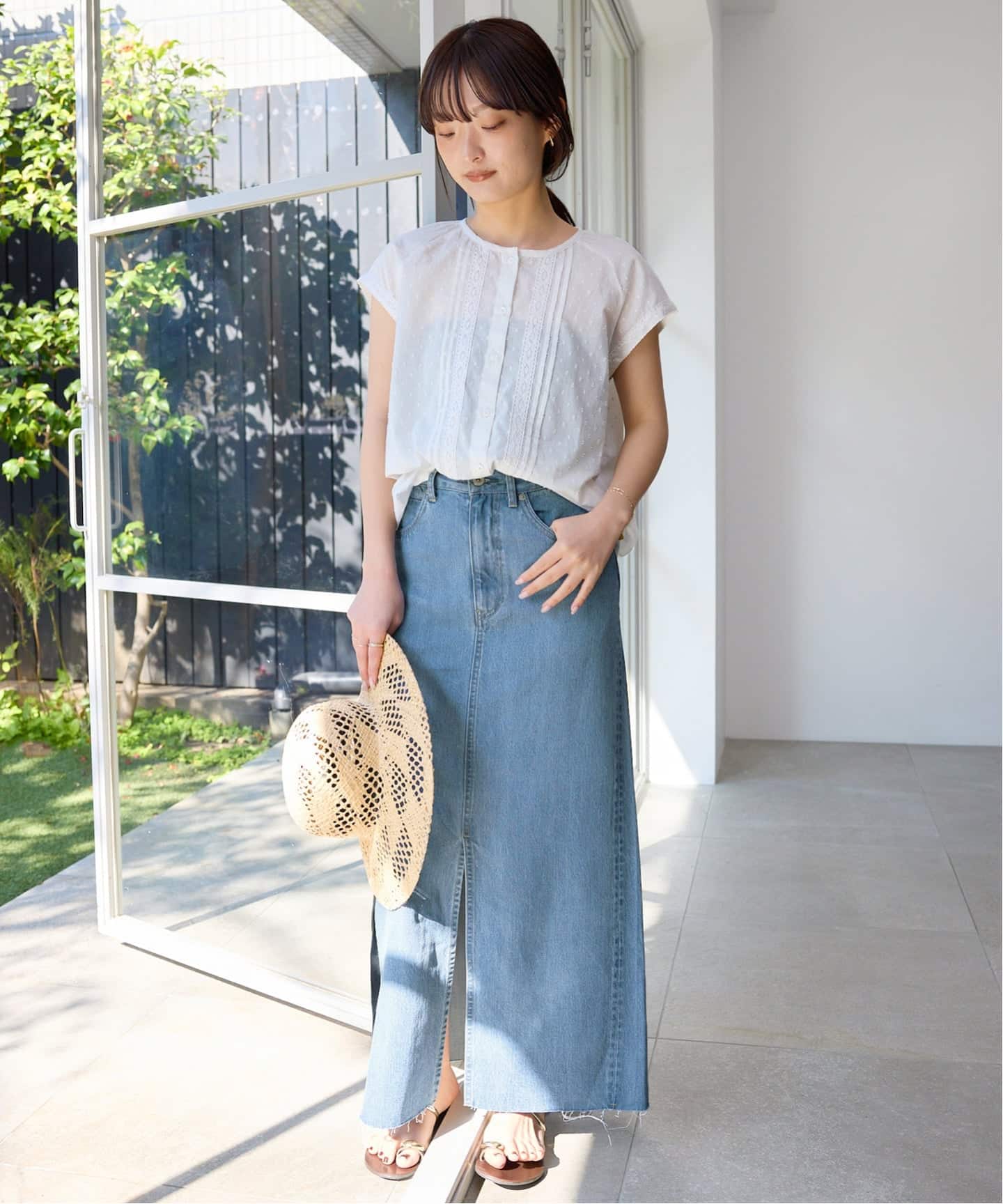 WEBのみ4サイズ展開》LE DENIM スリットフレアデニムスカート（デニム