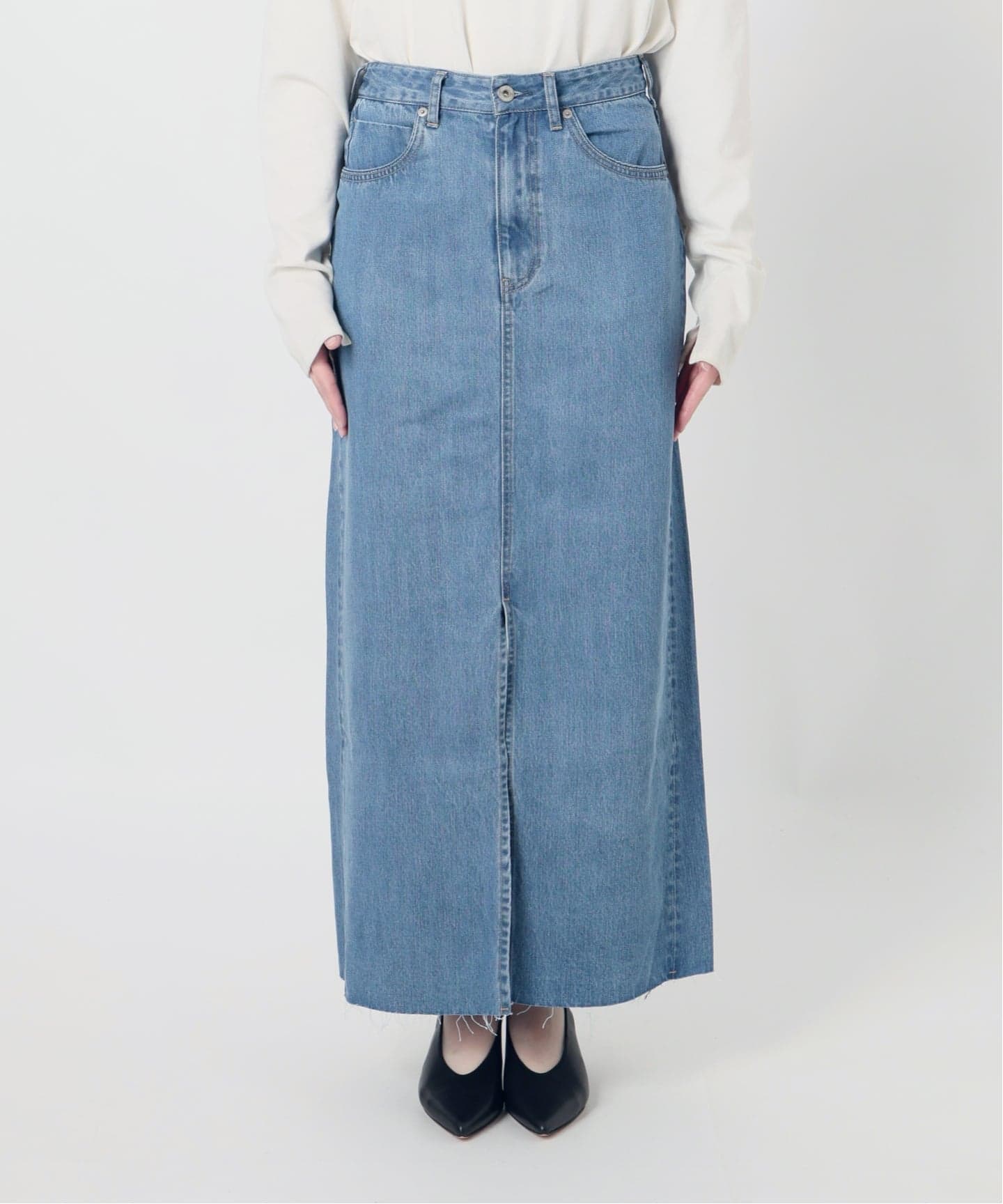 WEBのみ4サイズ展開》LE DENIM スリットフレアデニムスカート（デニム