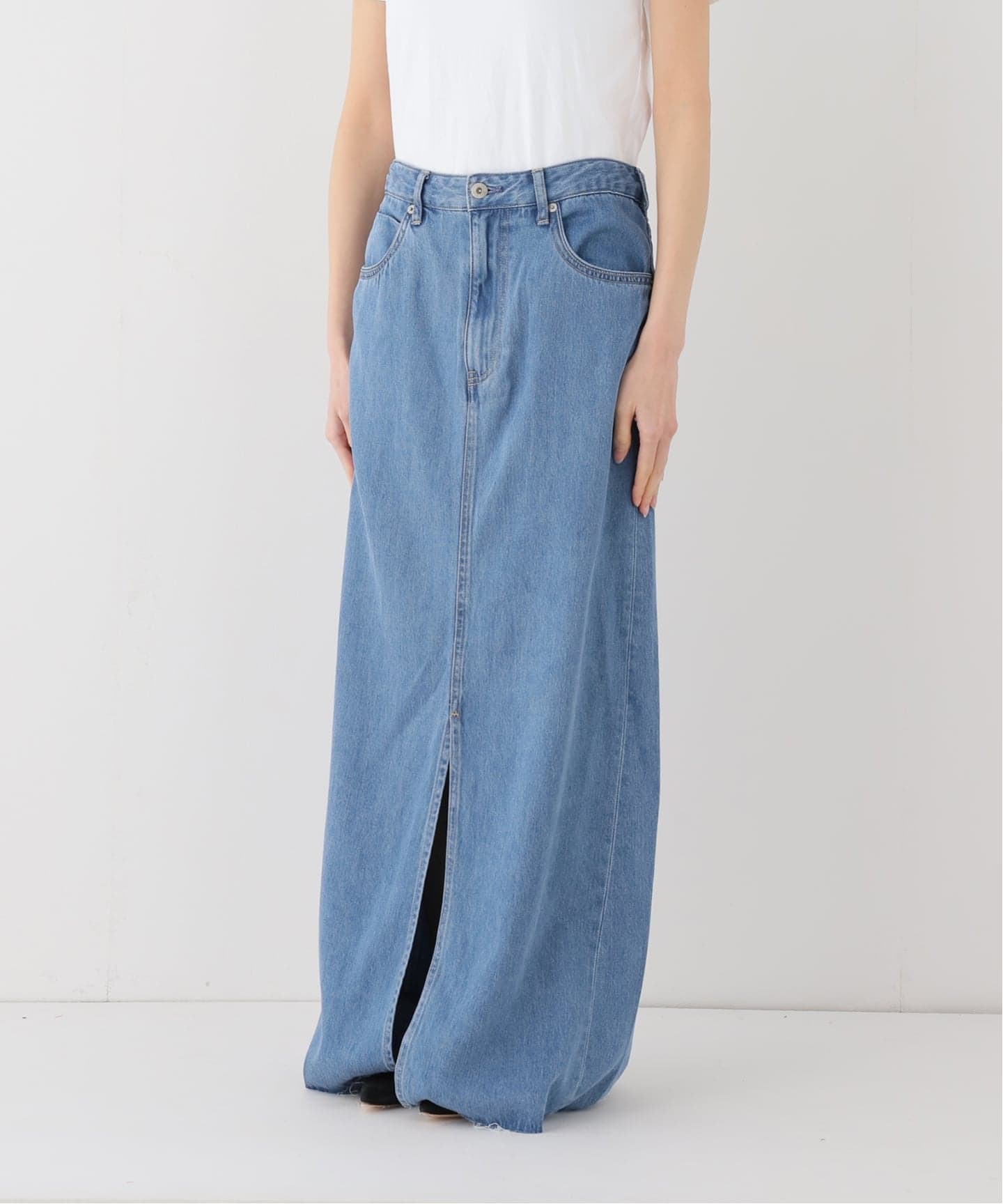 WEBのみ4サイズ展開》LE DENIM スリットフレアデニムスカート（デニム