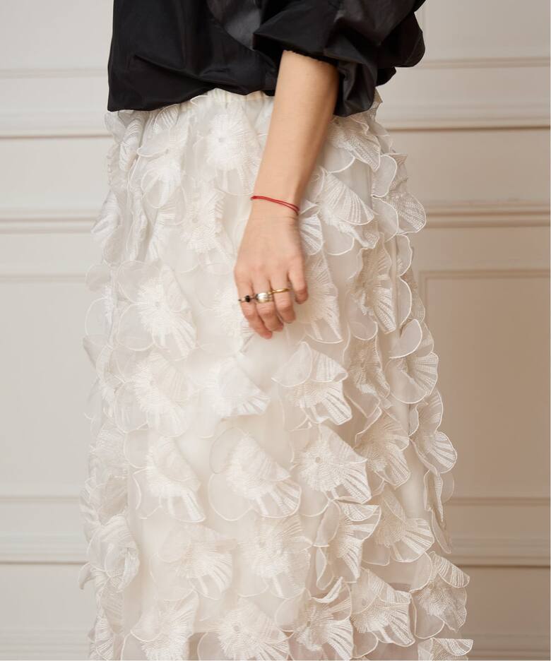 IENA LA BOUCLE フラワーモチーフオーガンジースカート（その他 