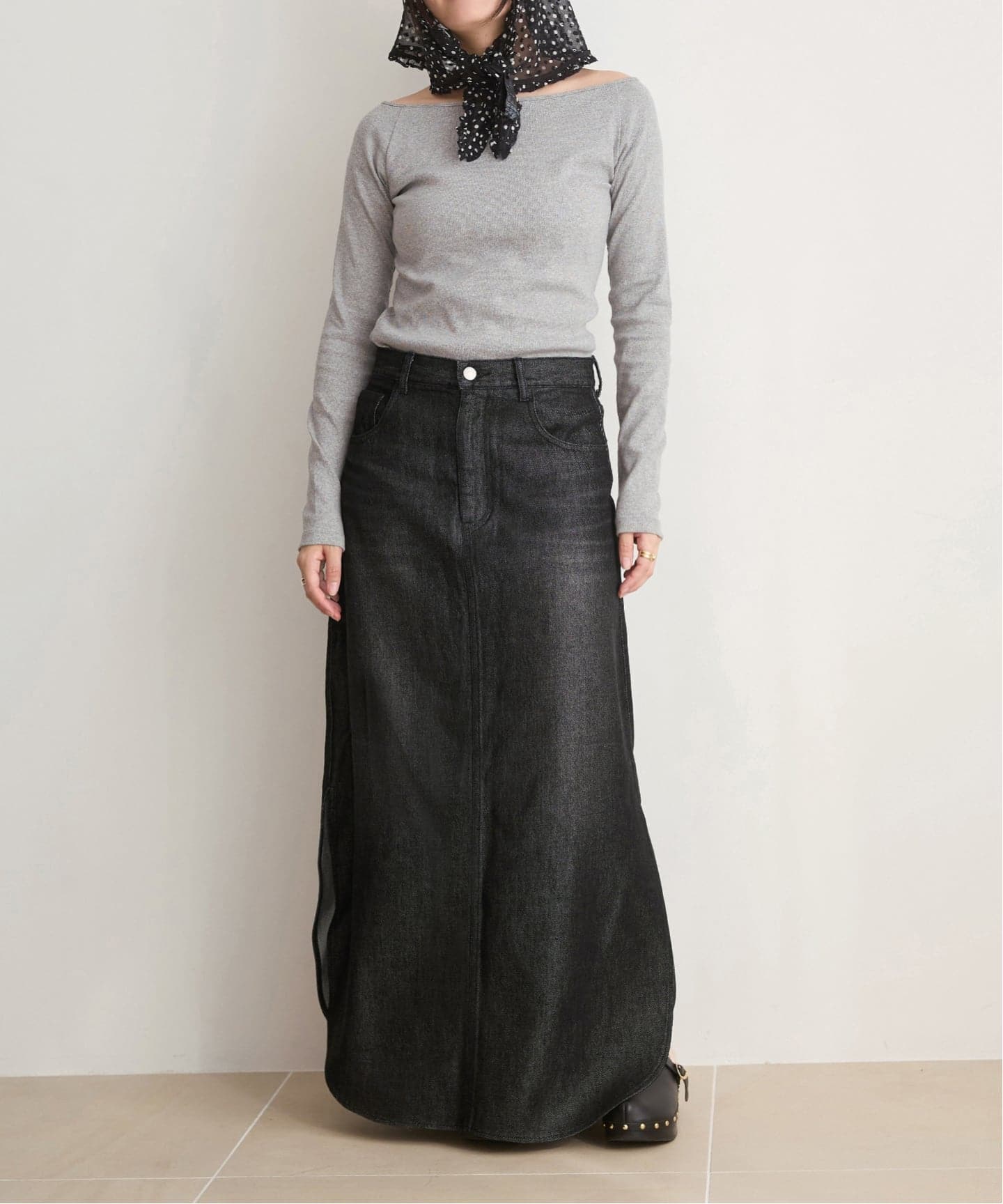IENA LA BOUCLE ソフトデニムスリットスカート（ロング・マキシ丈