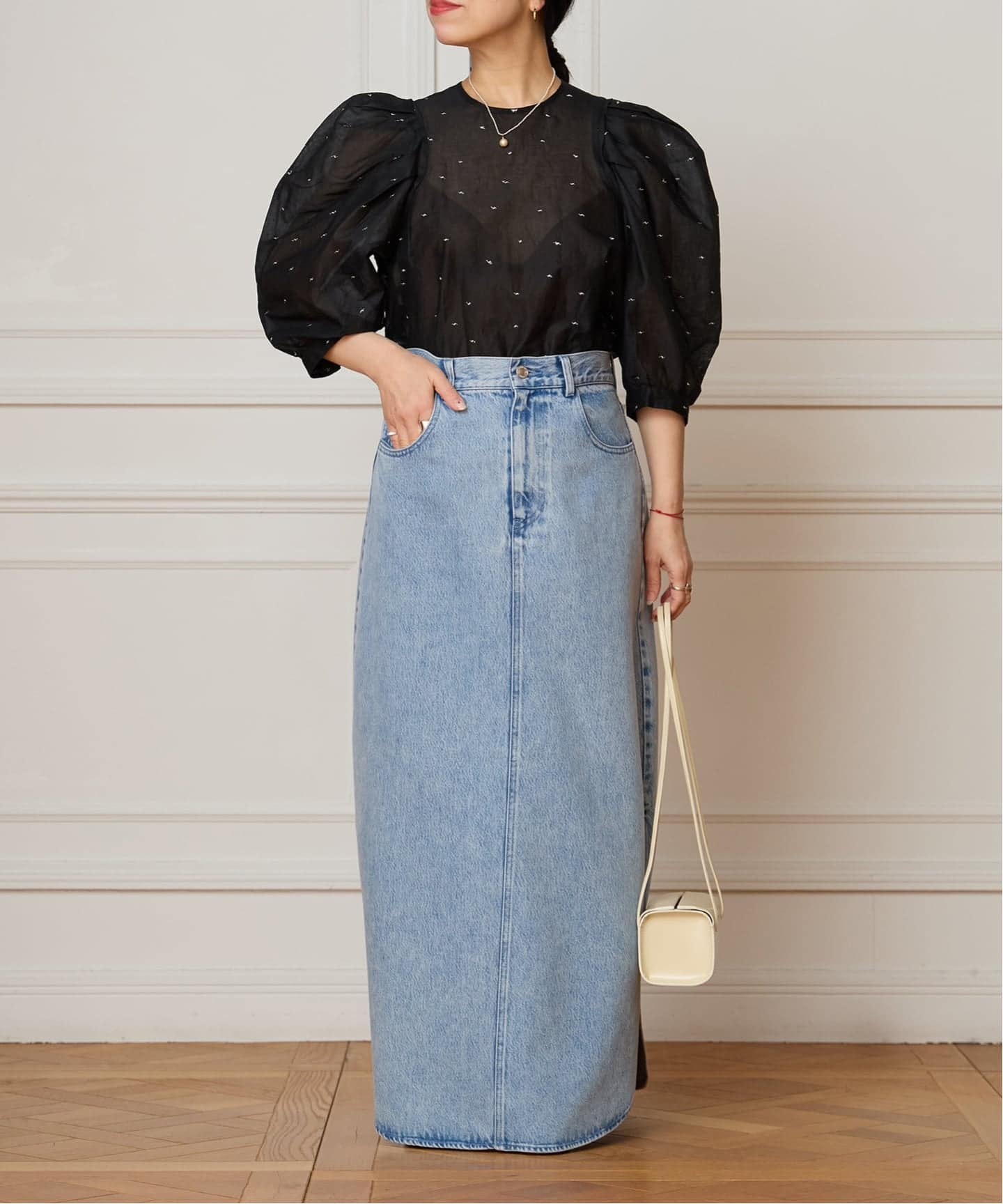 IENA LA BOUCLE ソフトデニムスリットスカート（ロング・マキシ丈
