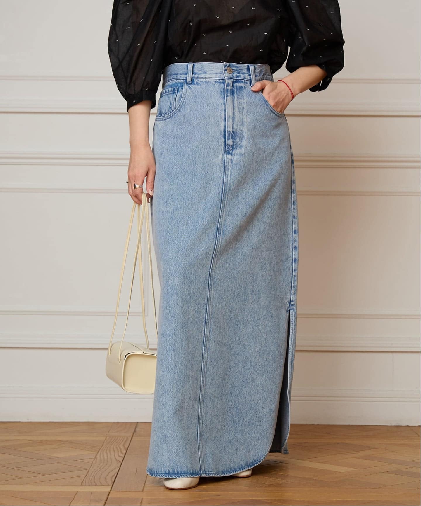 IENA LA BOUCLE ソフトデニムスリットスカート（ロング・マキシ丈