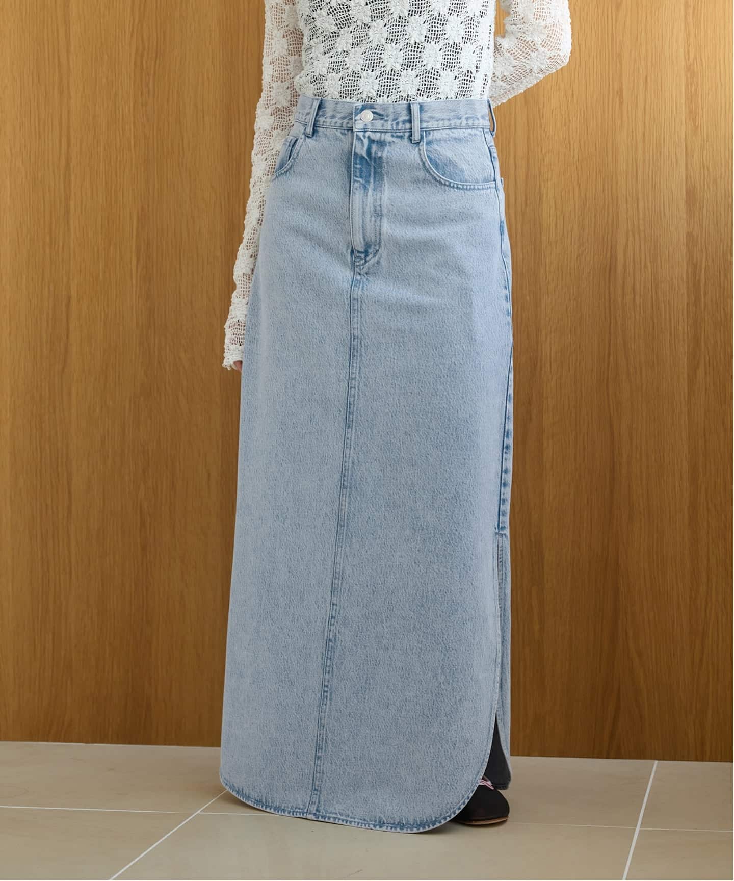 IENA LA BOUCLE ソフトデニムスリットスカート（ロング・マキシ丈