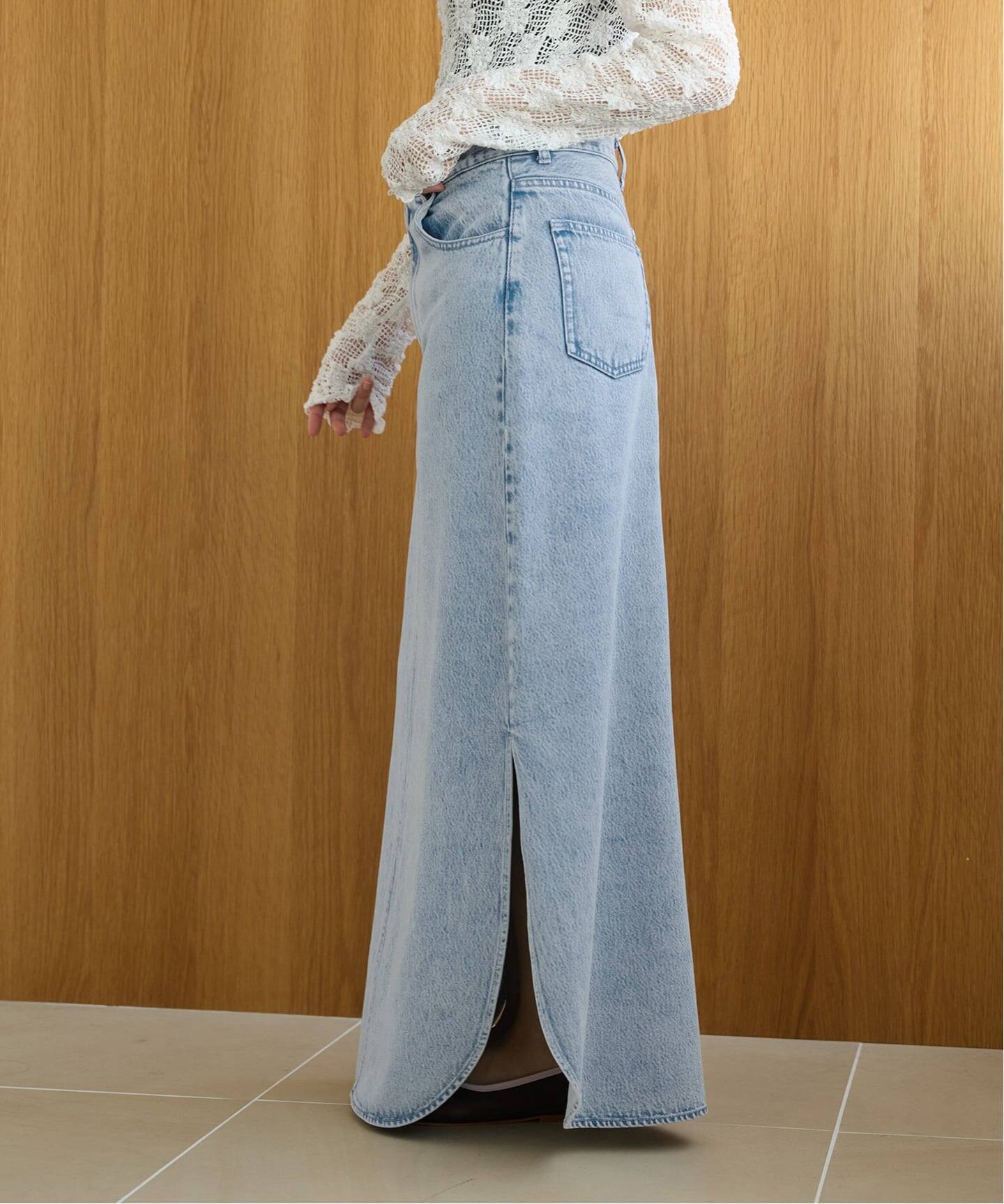 IENA LA BOUCLE ソフトデニムスリットスカート（ロング・マキシ丈