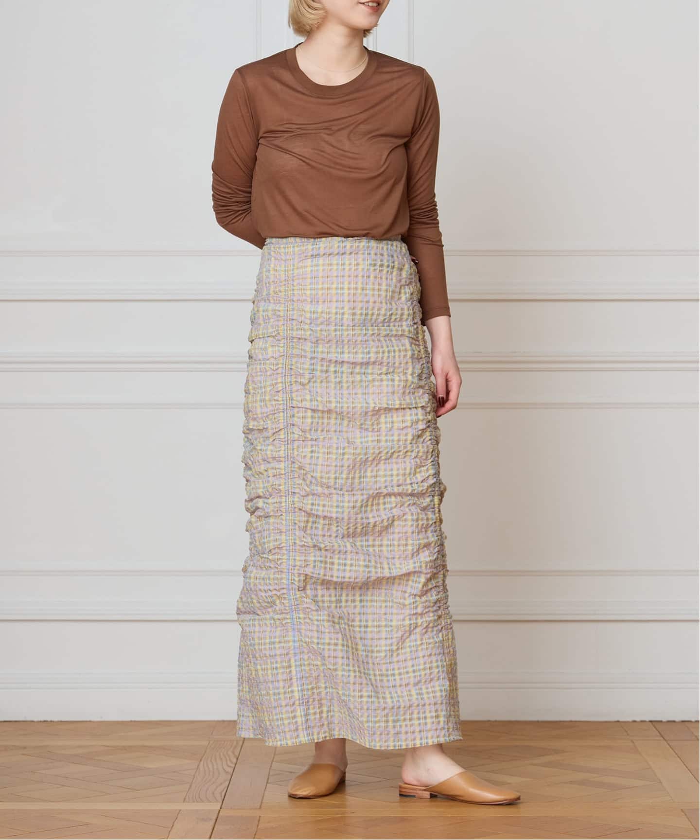 IENA LA BOUCLE シアーチェックシャーリングスカート（ロング・マキシ