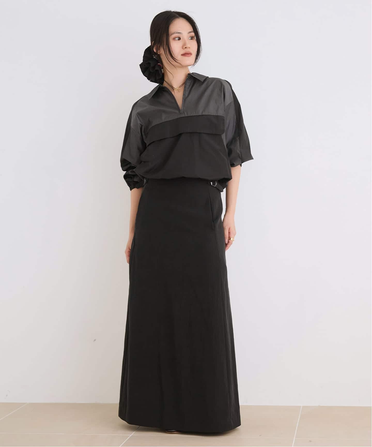 ⌘m⌘ ◆IENA LA BOUCLE楊柳サーキュラースカート◆ブラック IENA LA BOUCLE（イエナラブークル）の「IENA LA BOUCLE 楊柳