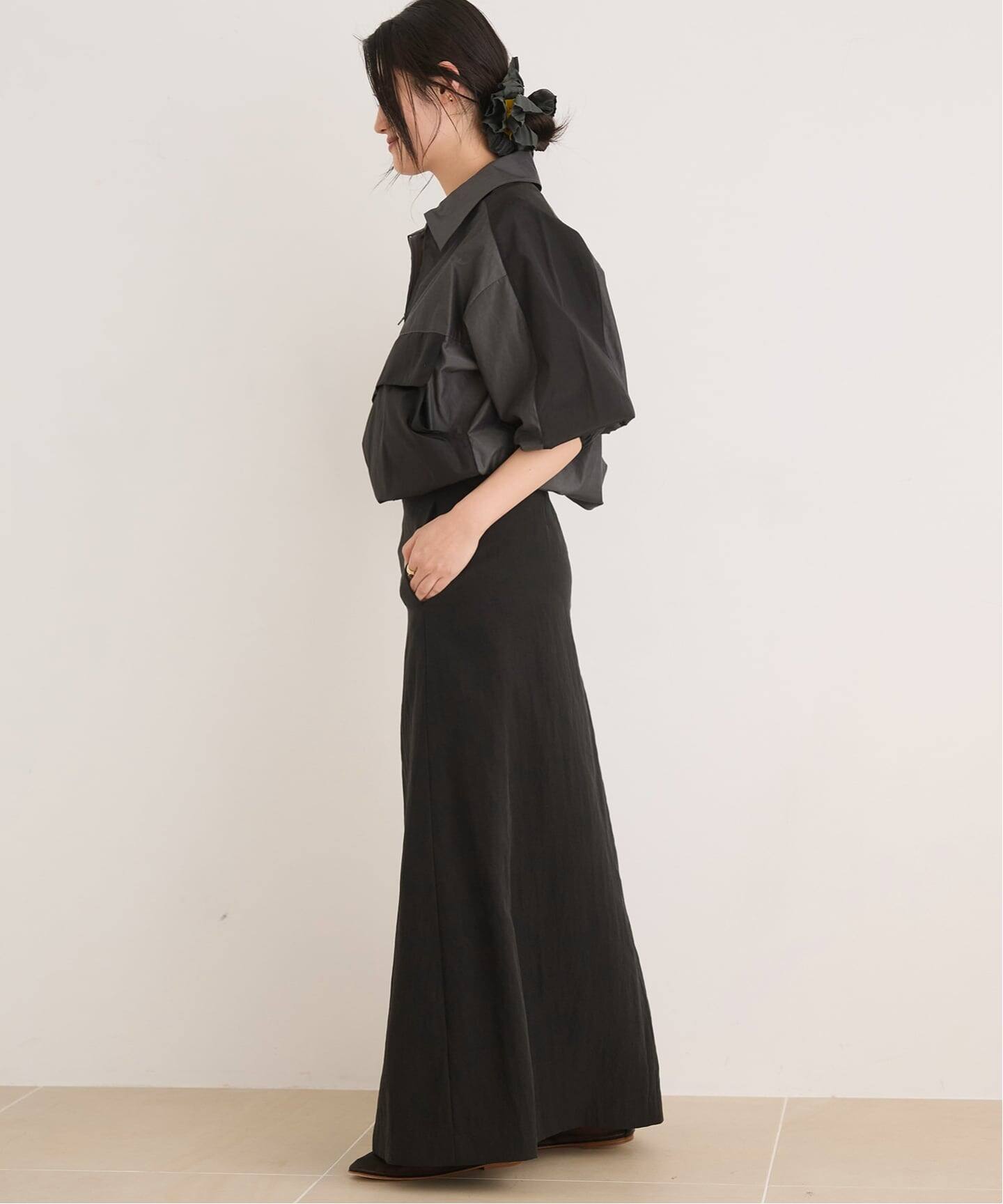 ⌘m⌘ ◆IENA LA BOUCLE楊柳サーキュラースカート◆ブラック IENA LA BOUCLE（イエナラブークル）の「IENA LA BOUCLE 楊柳