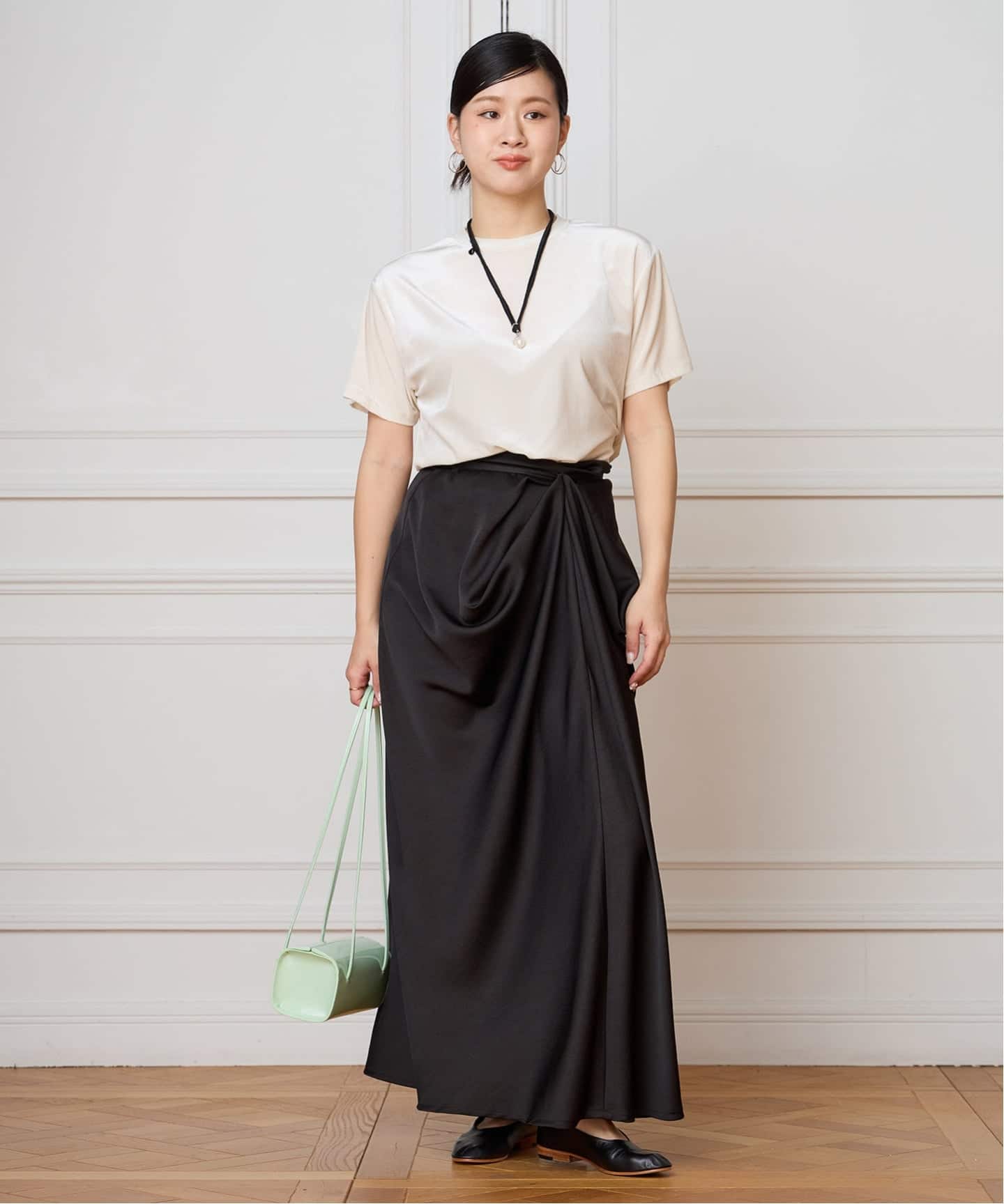 IENA LA BOUCLE ジョーゼットサテンスカート（ロング・マキシ丈