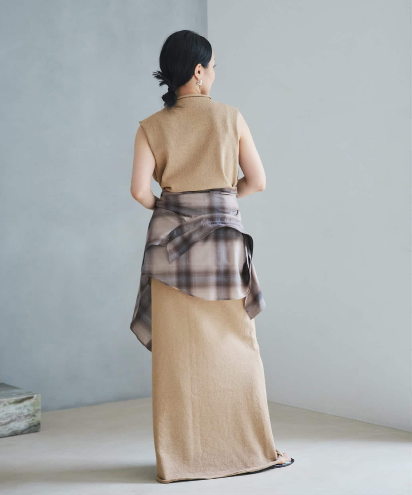 MUTAMARINE ベージュスカート 予約》Paper mix knit スカート（ロング・マキシ丈スカート）｜Plage
