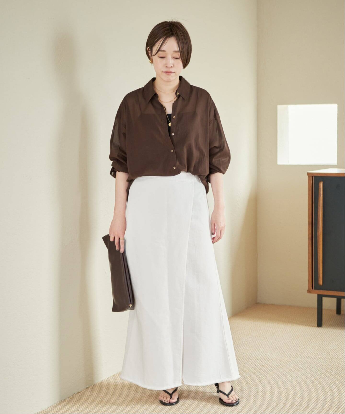■美品■PLAGE プラージュ スカートスーツ サイズ38 リネン 長袖シャツ ロング フレアスカート ブランド古着【中古】20260225/RA7952 Garment dye long スカート（ロング・マキシ丈スカート）｜Plage