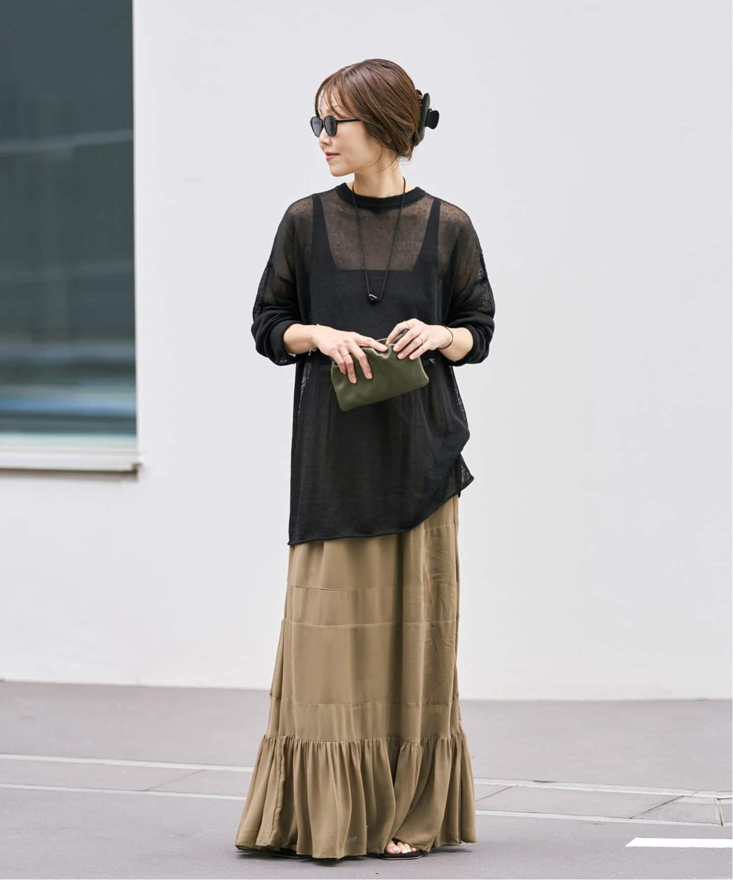 plage ette 26SS ティアード スカート カーキ38 Georgette ティアード スカート（ロング・マキシ丈スカート）｜Plage