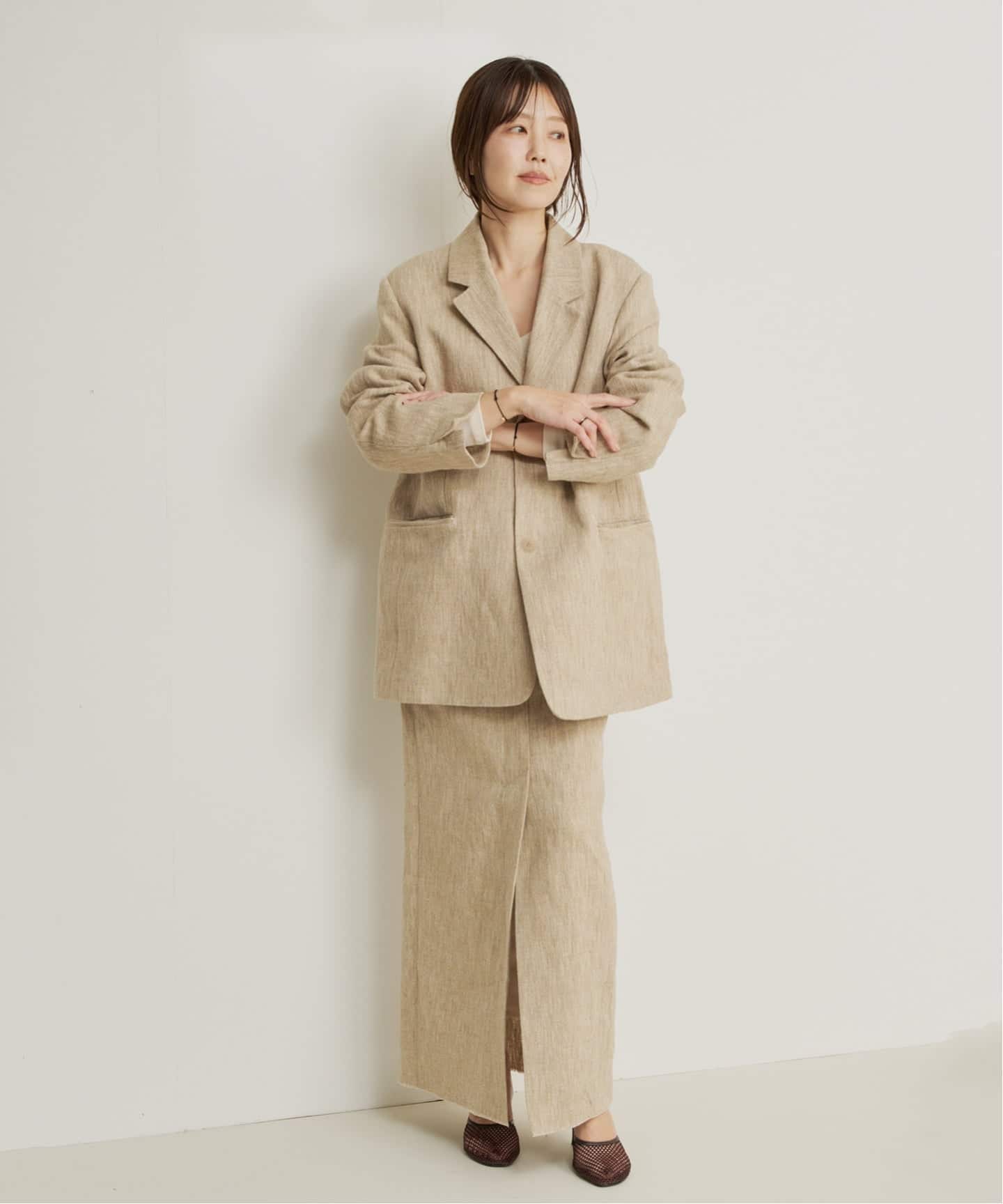 R'IAM BALI 麻混ツイード スカート（ロング・マキシ丈スカート