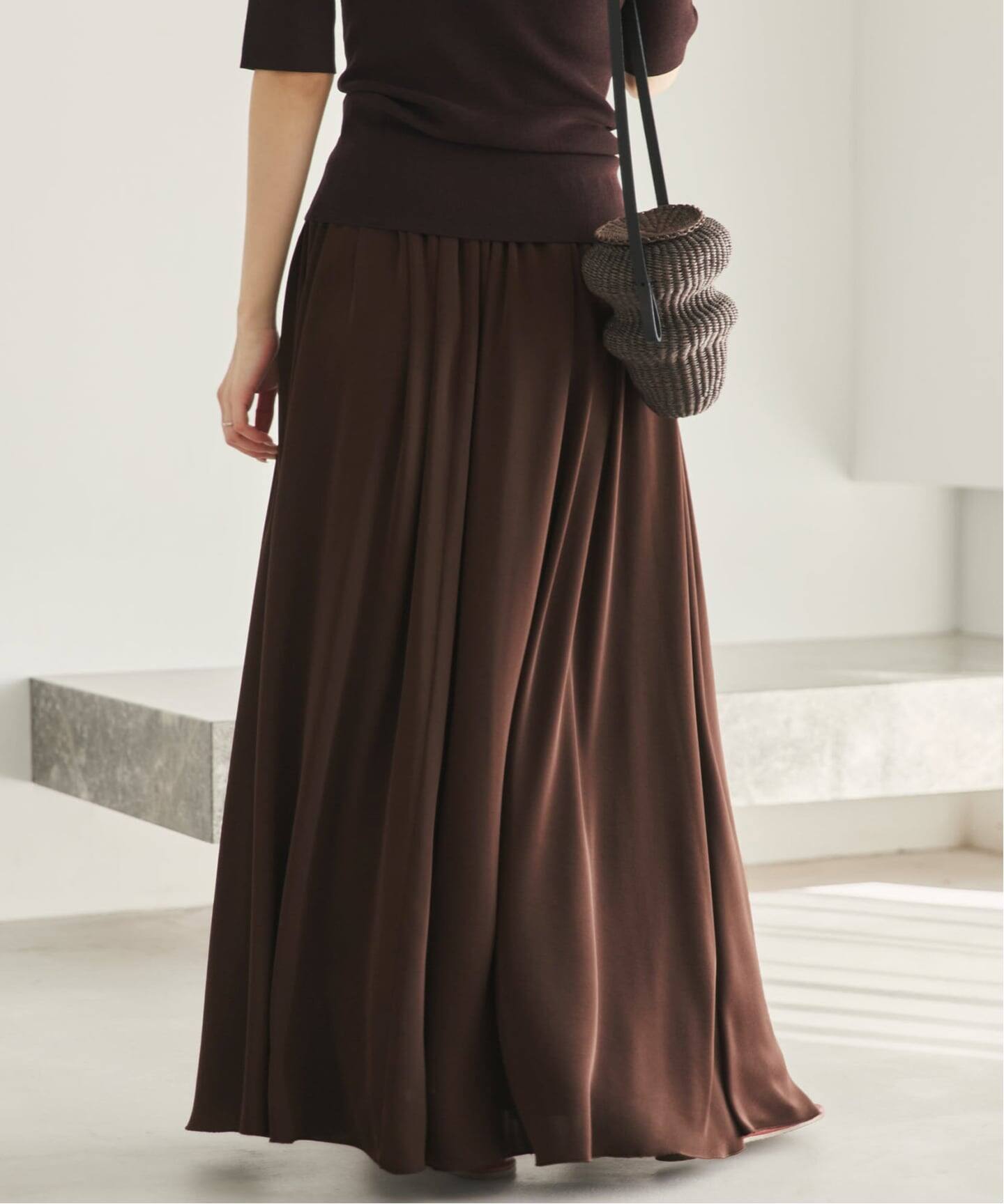 plage dull satinフレアスカート グレーB　34 dull satin gather スカート（ロング・マキシ丈スカート）｜Plage