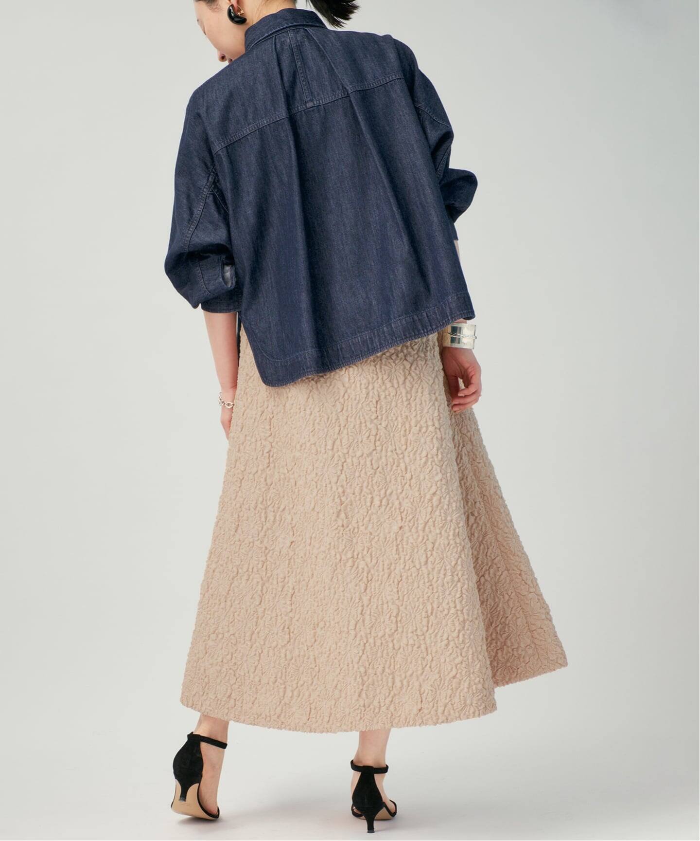 Saqui サキ　リネンスカート　ネイビー　完売品 SAQUI サキ Matelasse Frared スカート 26SS20（ロング・マキシ丈