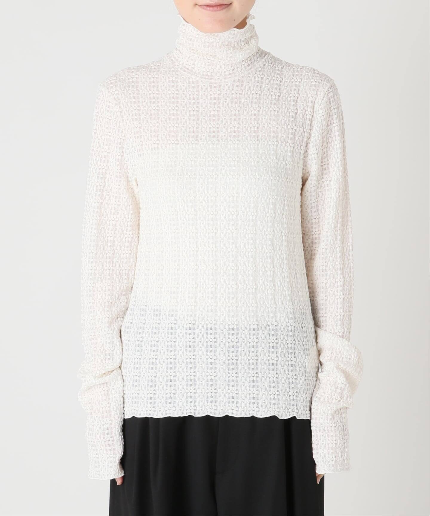 予約》STRETCH LACE HIGH NECK TOP：カットソー（Tシャツ／カットソー