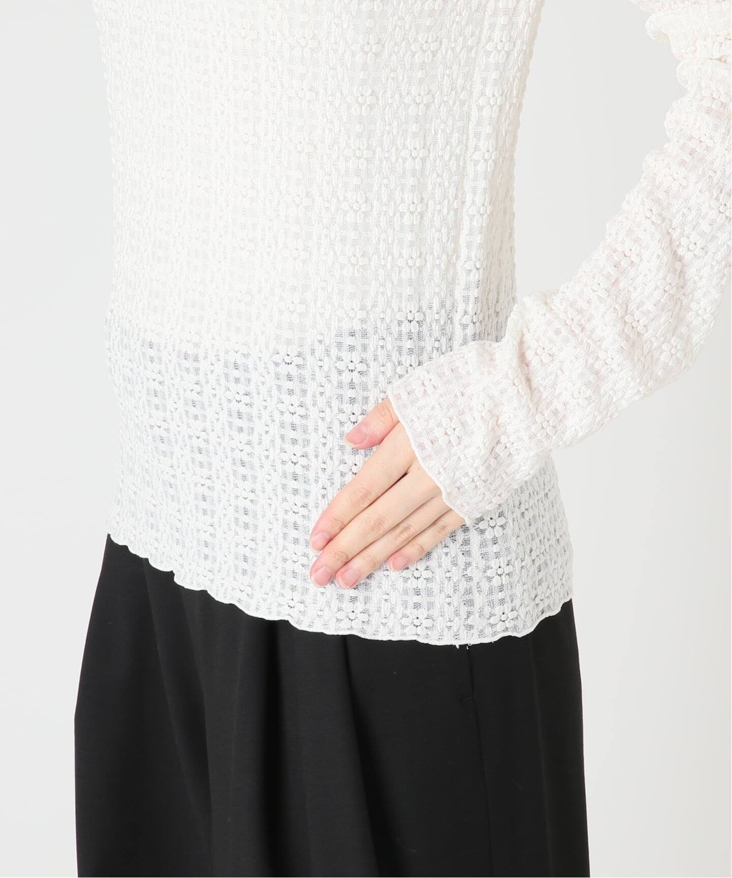 予約》STRETCH LACE HIGH NECK TOP：カットソー（Tシャツ／カットソー