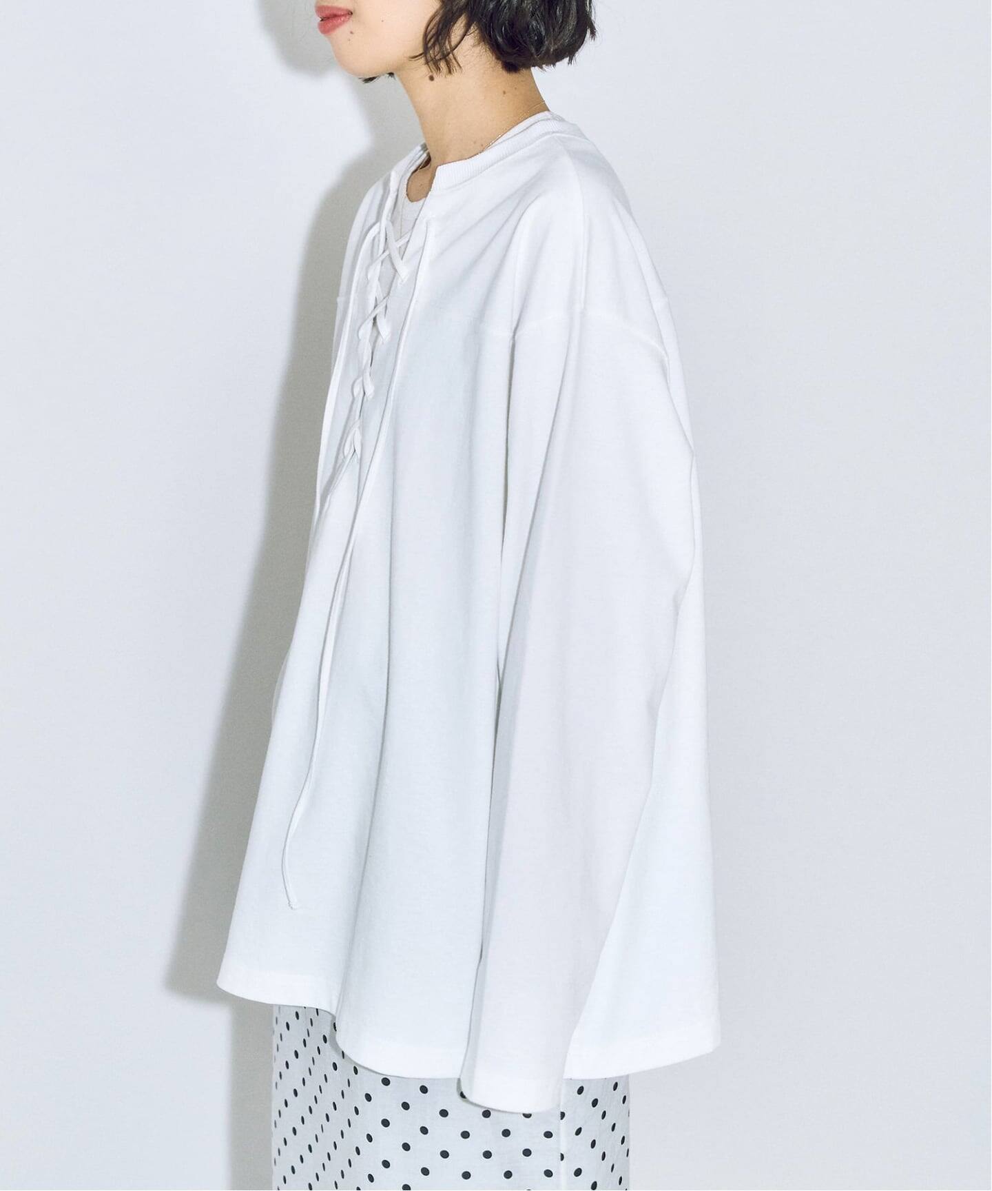今季完売♡レースアップロングTシャツ THE MOOD]レースアップロングTシャツ（Tシャツ／カットソー