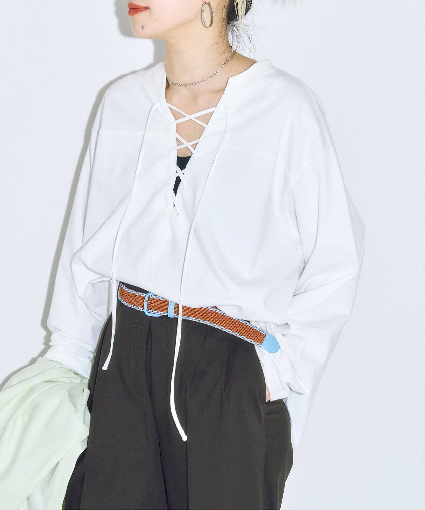 THE MOOD]レースアップロングTシャツ（Tシャツ／カットソー