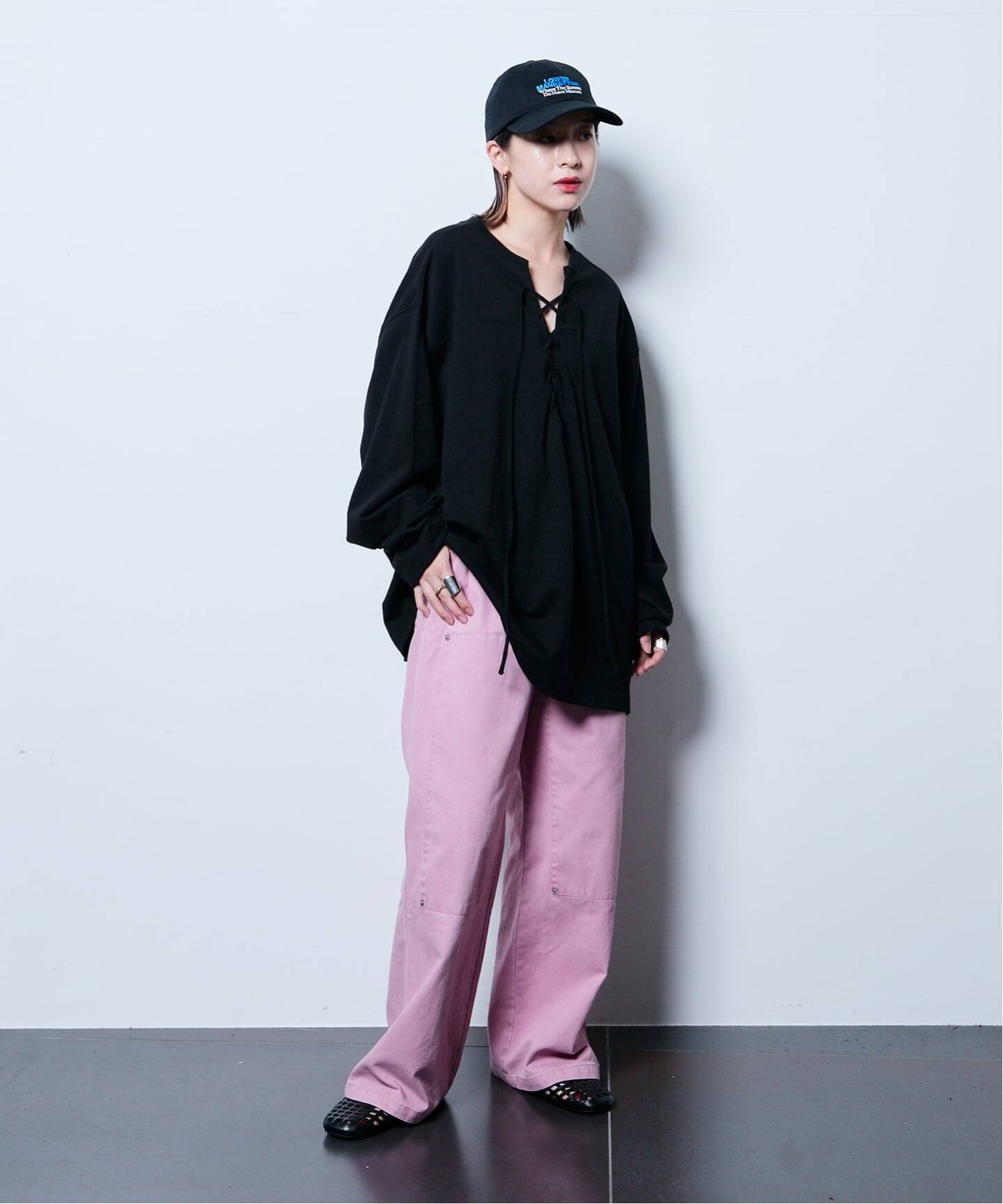 追加2》[THE MOOD]レースアップロングTシャツ（Tシャツ／カットソー
