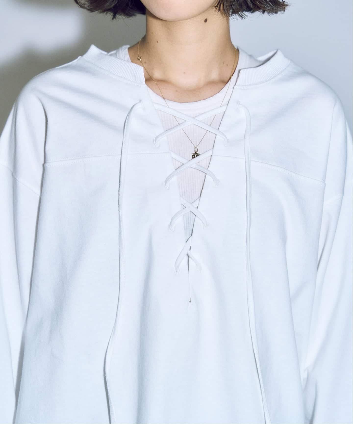 追加3》[THE MOOD]レースアップロングTシャツ（Tシャツ／カットソー