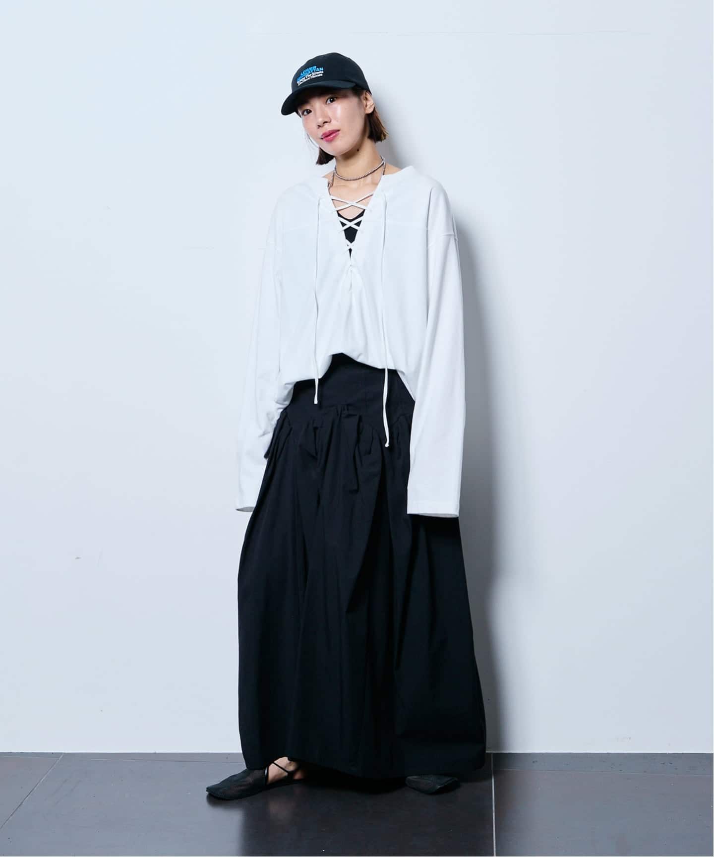 追加3》[THE MOOD]レースアップロングTシャツ（Tシャツ／カットソー